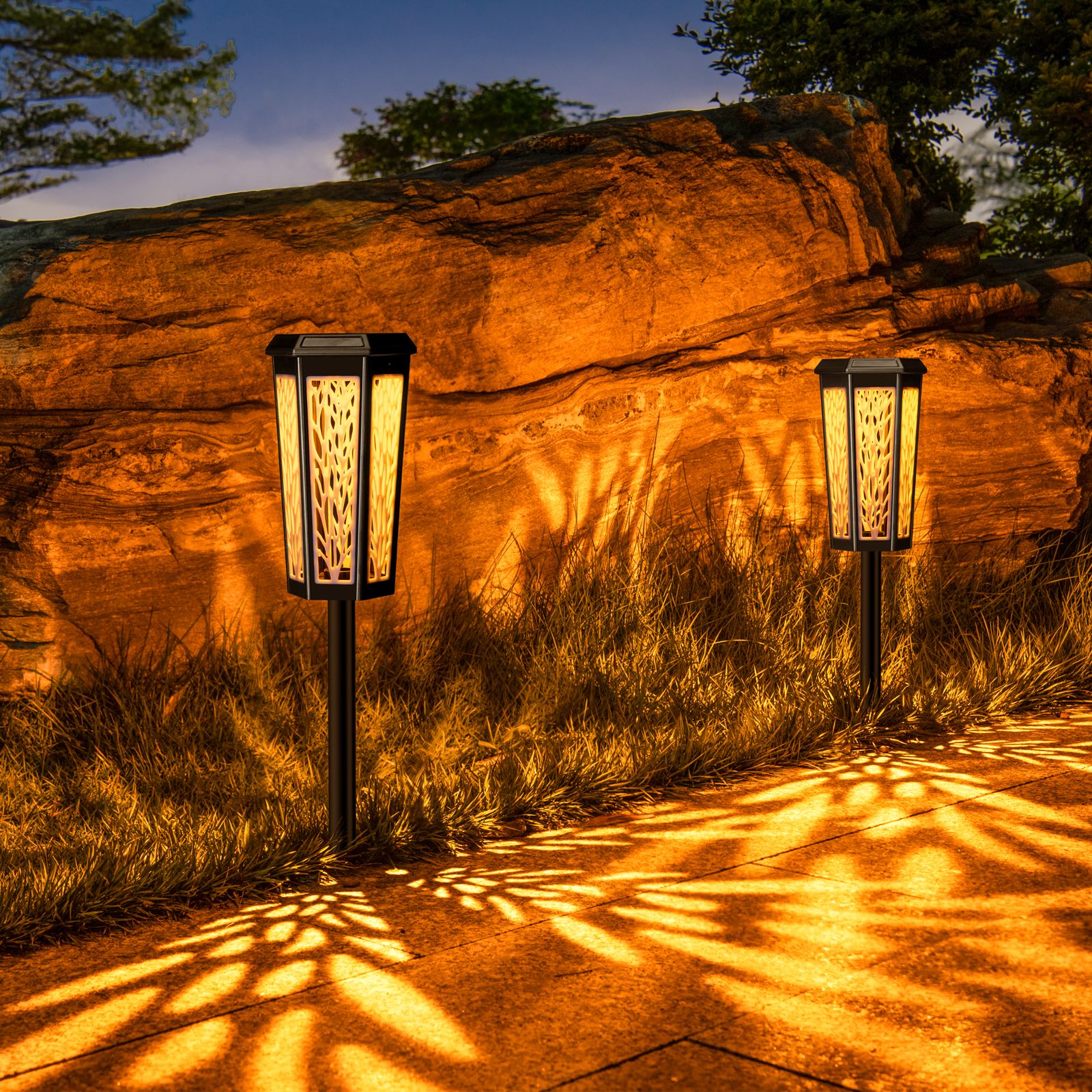 Solar charging hexagonal LED light lawn light Home outdoor villa Park landscape outdoor grass decorative garden light leaf smart light control ABS+PC battery life 8-10 hours One button switch warm light +RGB color gradual change view 2