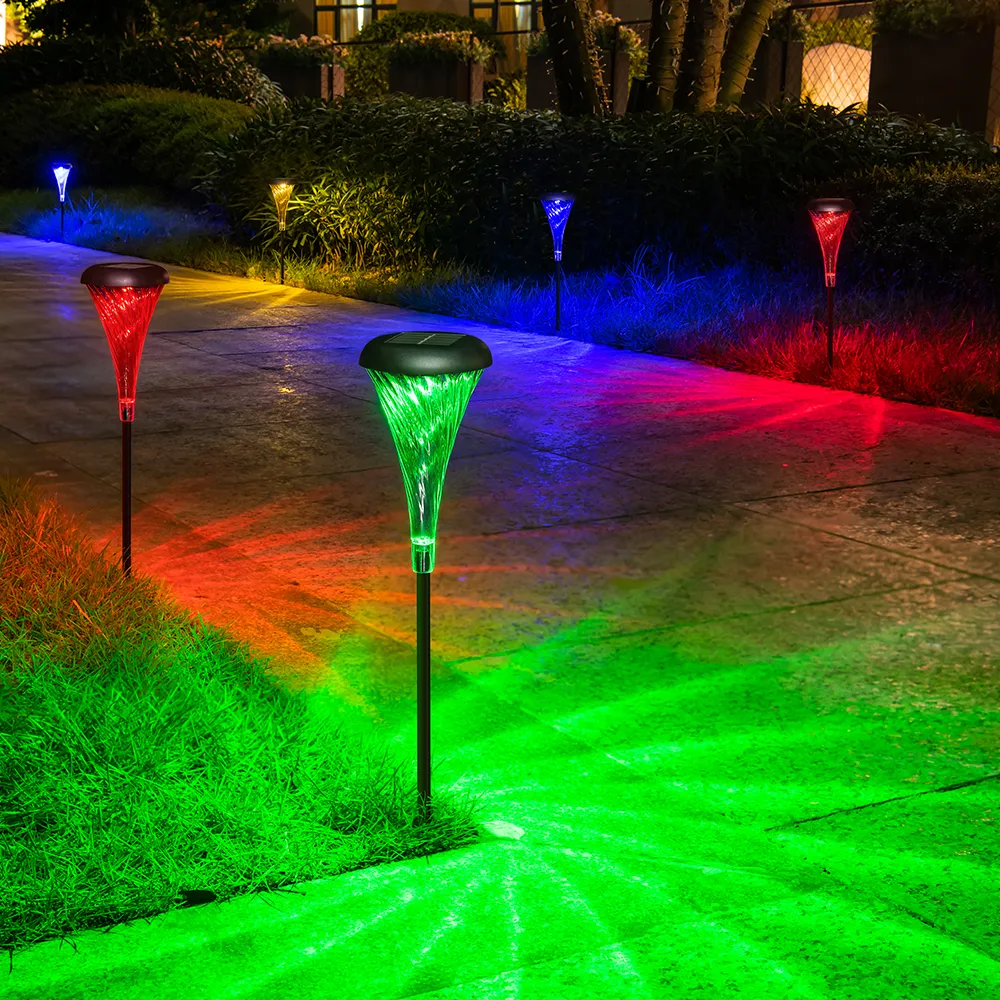 Picture of 4 pcs/lot solar outdoor LED lights Trumpet decorative ground lights Villa garden lawn waterproof garden lawn light automatic switch 1.2V AAA standard 700mAh Ni-MH waterproof IP55 warm light +RGB