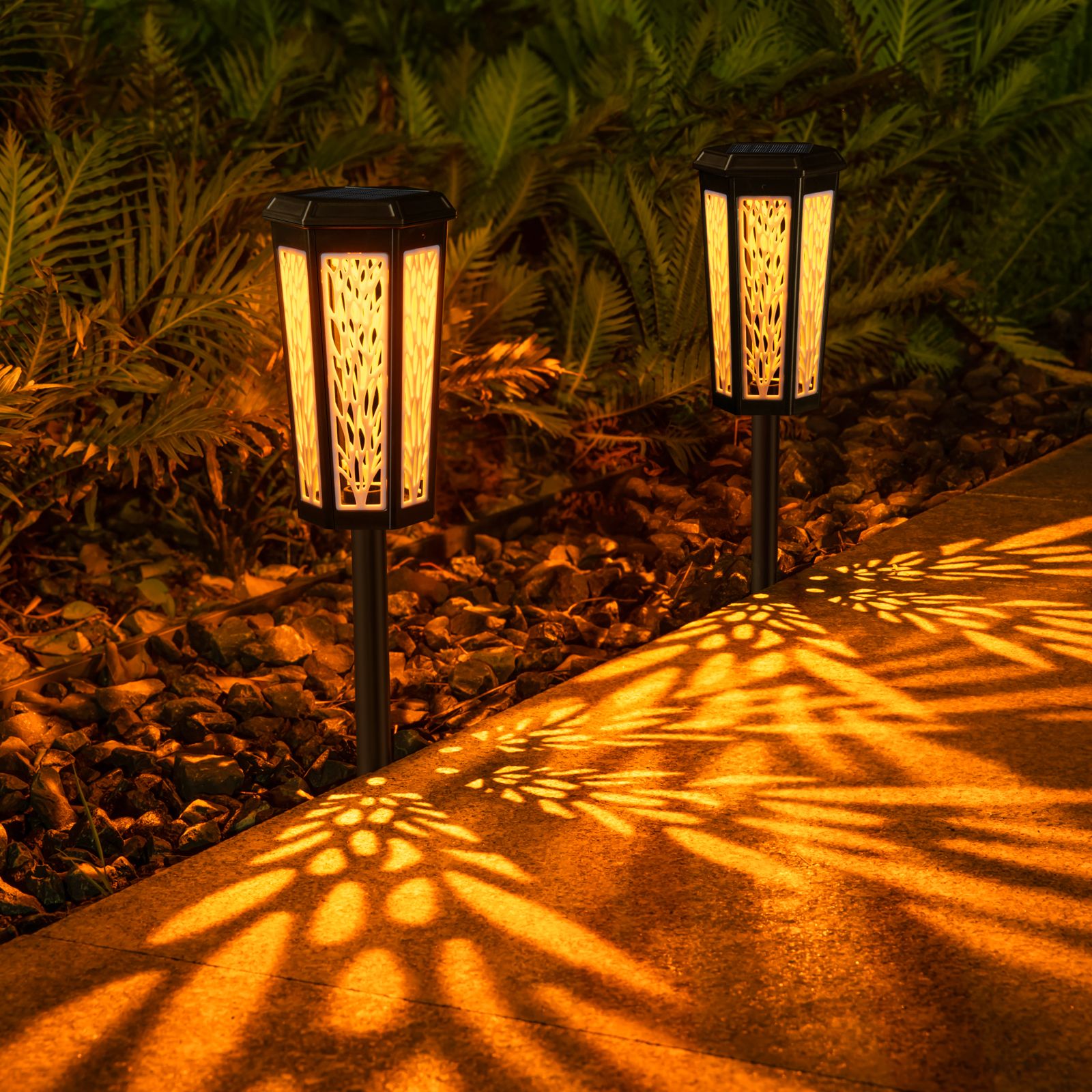 Solar charging hexagonal LED light lawn light Home outdoor villa Park landscape outdoor grass decorative garden light leaf smart light control ABS+PC battery life 8-10 hours One button switch warm light +RGB color gradual change