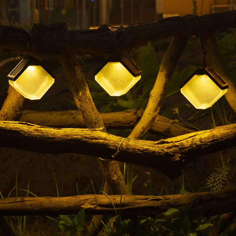 2 pcs/lot solar charging ice brick chandelier Outdoor decoration villa hanging light camping chandelier garden LED light light control sensing atmosphere garden light IP65 waterproof 3 kinds of installation Two monocrcrystalline silicon PET solar panels charging protection color changing warm light + color light view 2