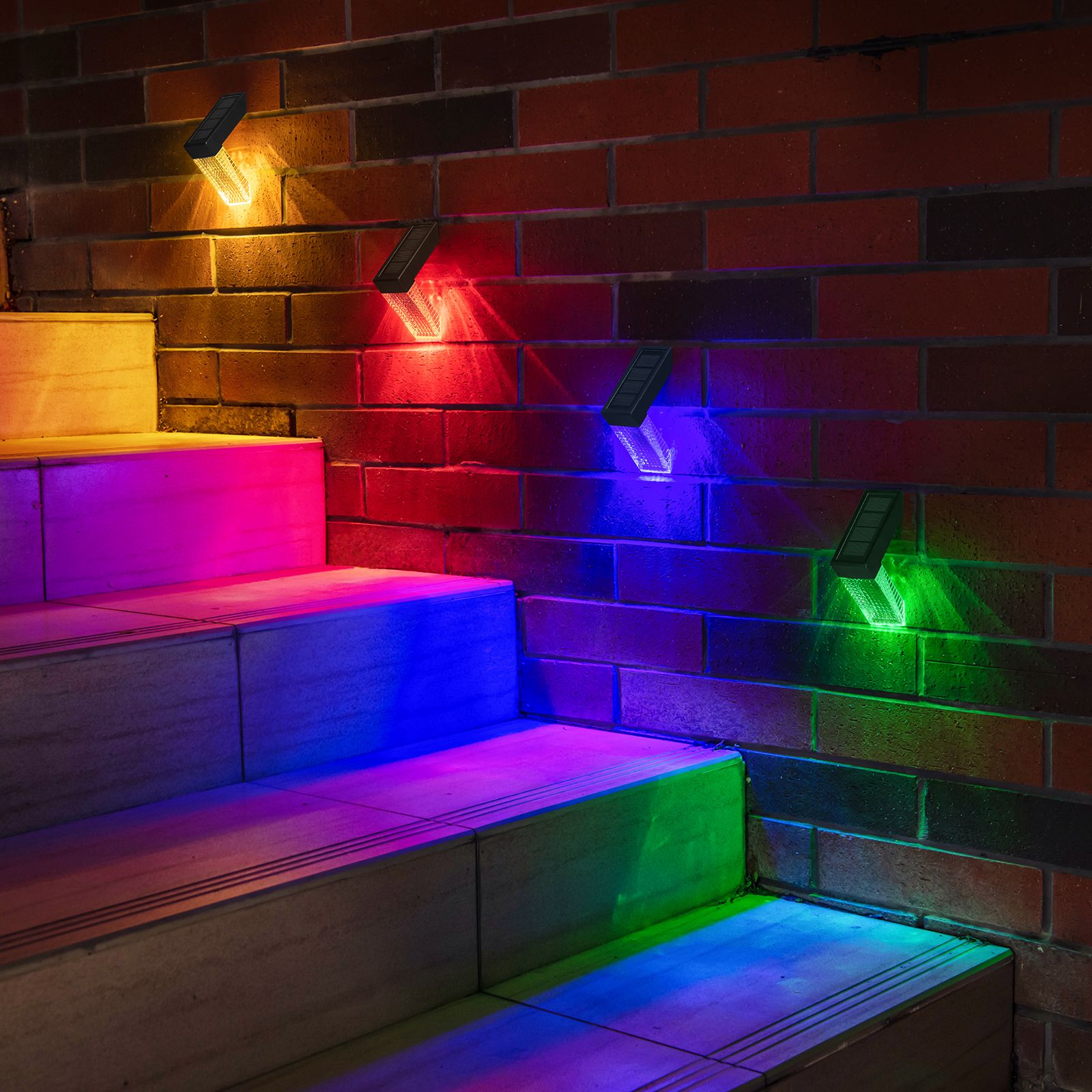 2 pcs/lot solar LED light right Angle stair light L light stair step light Outdoor garden decoration courtyard wall light Outdoor waterproof intelligent induction warm light + colorful RGB view 2