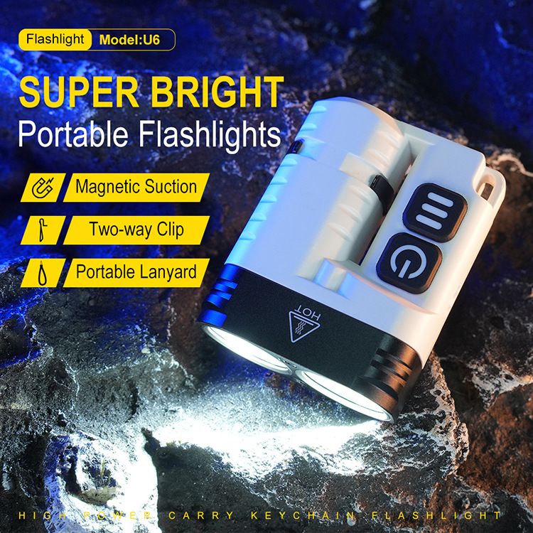 High light 1600LM flashlight Multi-functional strong light magnetic working light can be rotated holding flashlight type-c charging portable lanyside