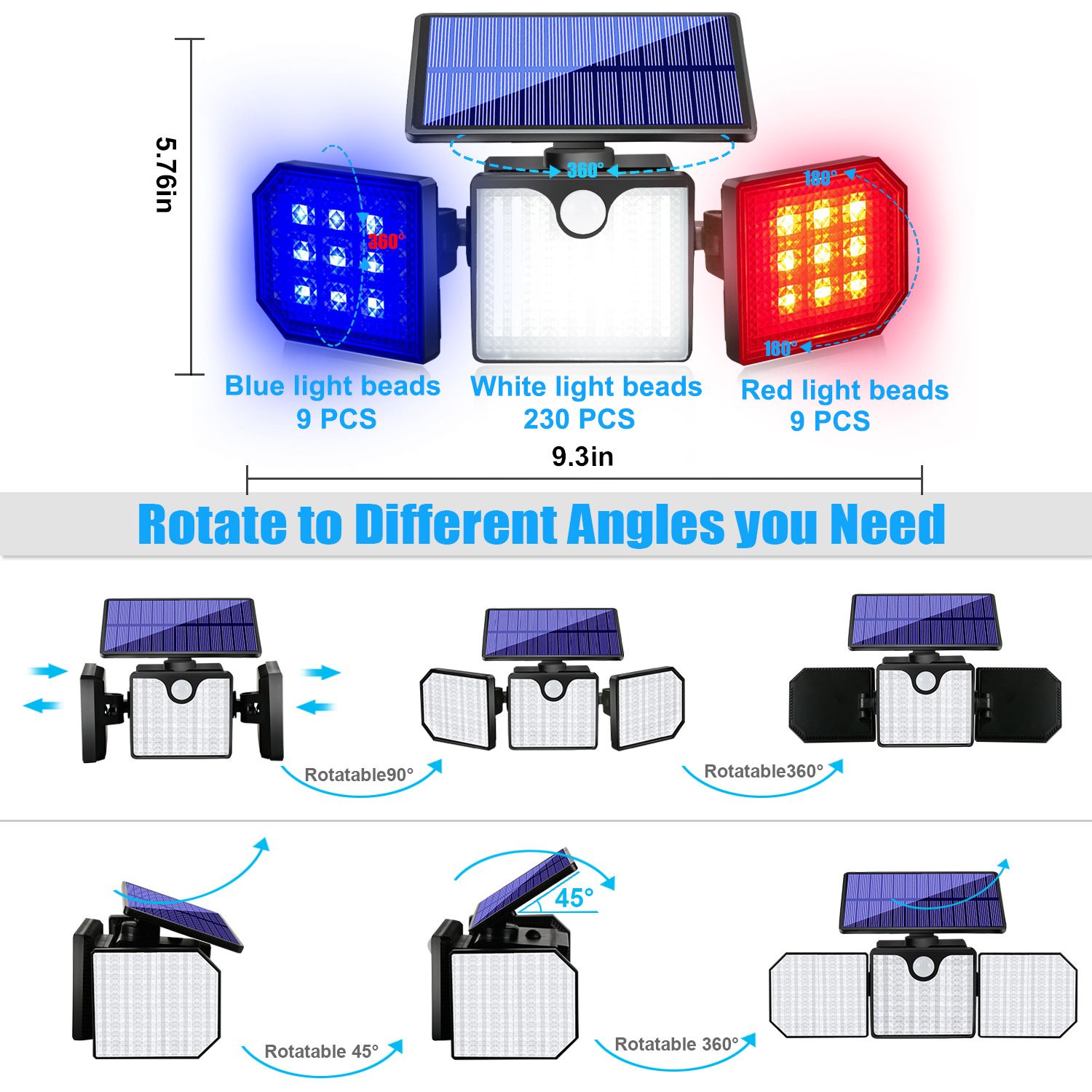 230LED solar lighting wall lamps, warning lights, engineering vehicle strobe lights, agricultural vehicle roof lights, stroboscopic lights, outdoor lights view 2