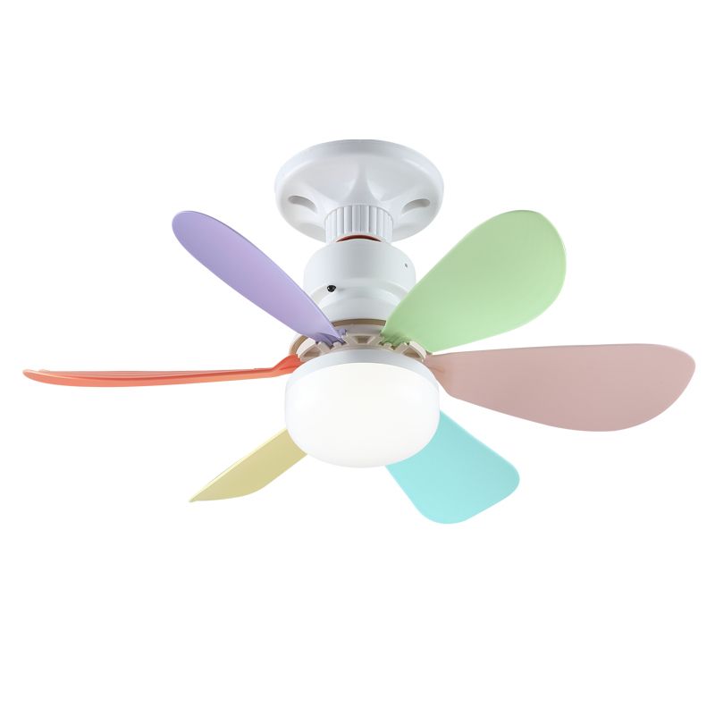 40W E27 screw-type fan light, bedroom and living room ceiling fan, large wind silent ceiling fan light, smart timing, six-blade fan light, three wind speed Settings, stepless dimming + with remote control, 52CM colorful blades + milky white cover + with lamp base
