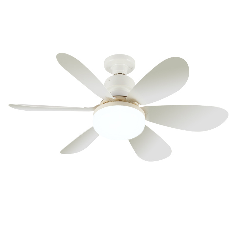 40W E27 screw-type fan light, bedroom and living room ceiling fan, large wind silent ceiling fan light, smart timing, six-blade fan light, three wind speed Settings, stepless dimming + with remote control, 52CM white blades + milky white cover + with lamp base