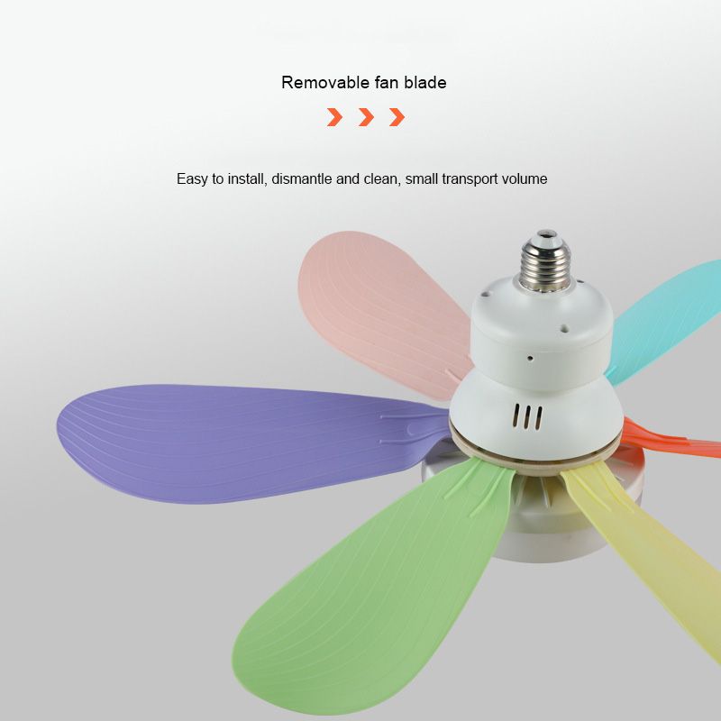 40W E27 screw-type fan light, bedroom and living room ceiling fan, large wind silent ceiling fan light, smart timing, six-blade fan light, three wind speed Settings, stepless dimming + with remote control, 52CM colorful blades + milky white cover + with lamp base view 2