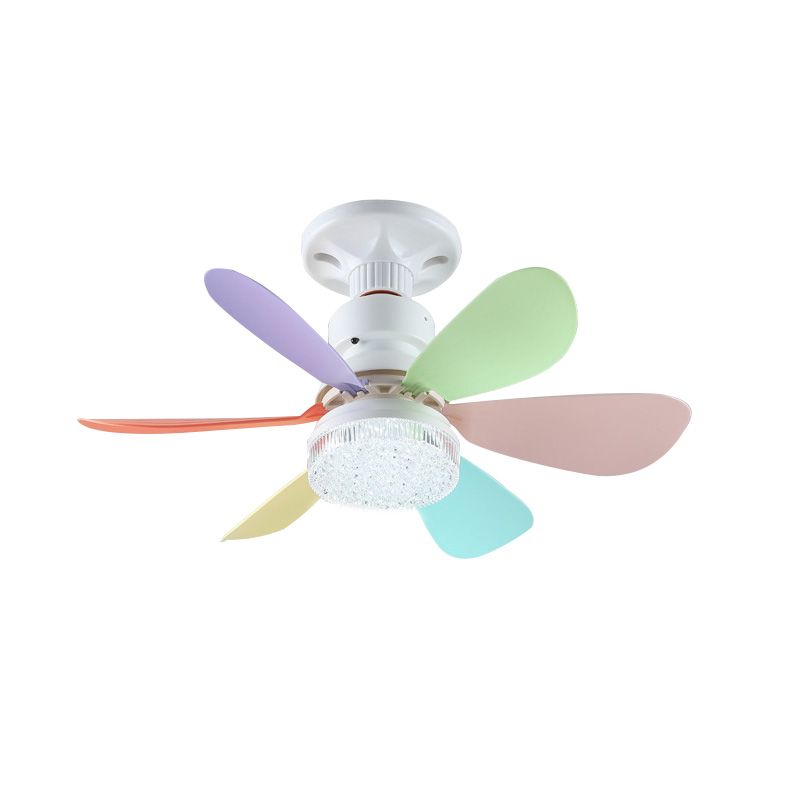 40W E27 screw fan lamp, bedroom and living room ceiling fan, strong wind silent ceiling fan lamp, smart timing, six-blade fan lamp, three wind speed Settings, stepless dimming + with remote control, 52CM colorful blades + crystal cover + lamp base