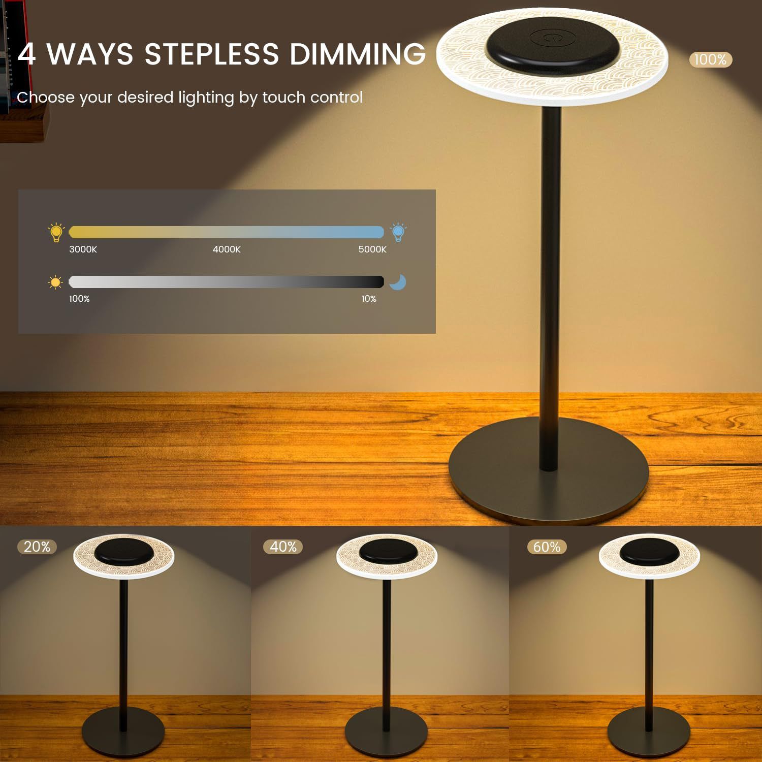 LED circular rechargeable table lamp, desktop light, RGB ambient light, touch-adjustable night light view 2