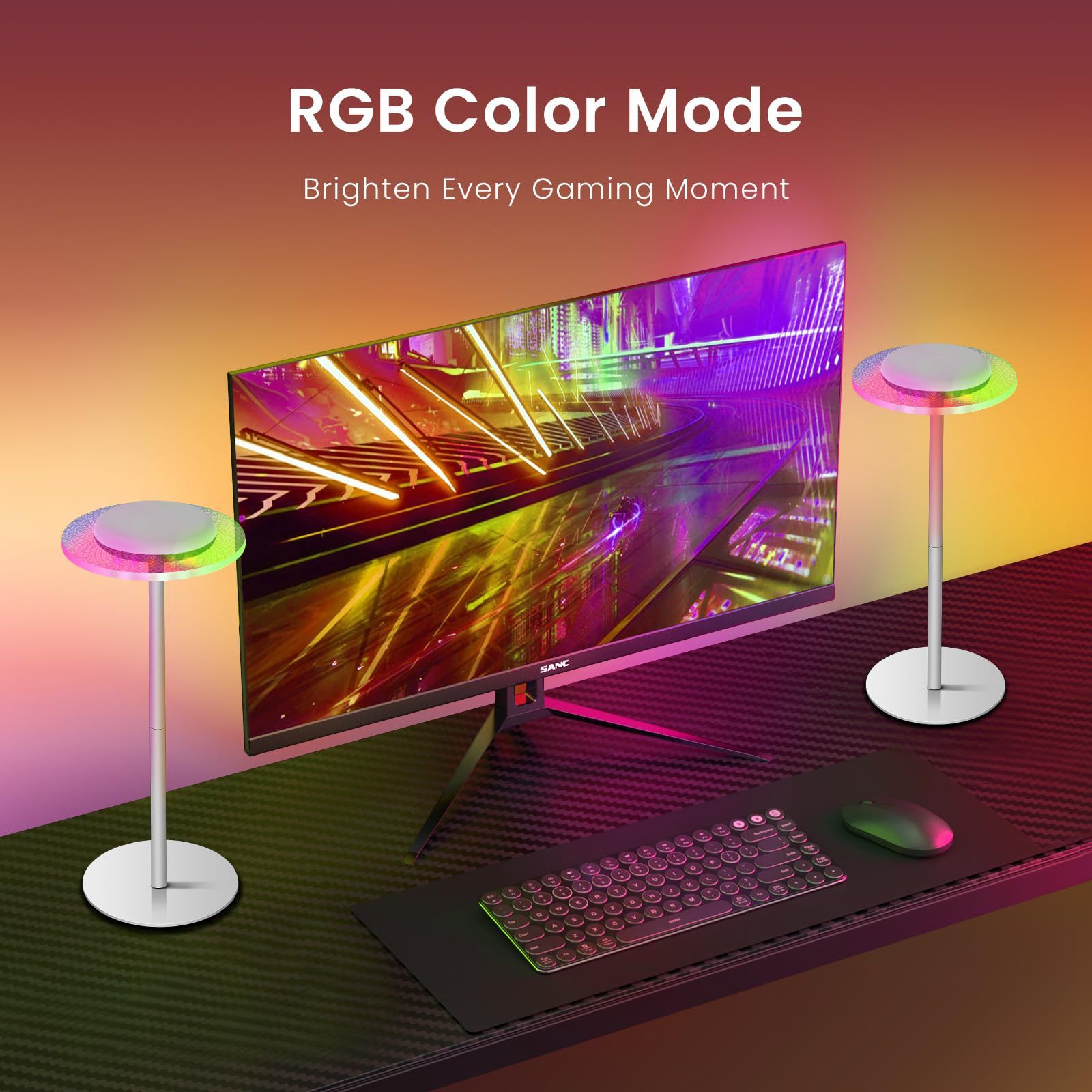 LED circular rechargeable table lamp, desktop light, RGB ambient light, touch-adjustable night light