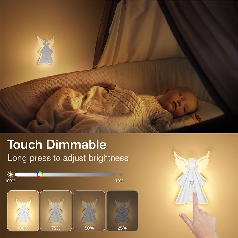 LED night light children's room creative angel light wall sticker decoration Bedside bedroom night light sleep charging 1800mAh with remote control view 2