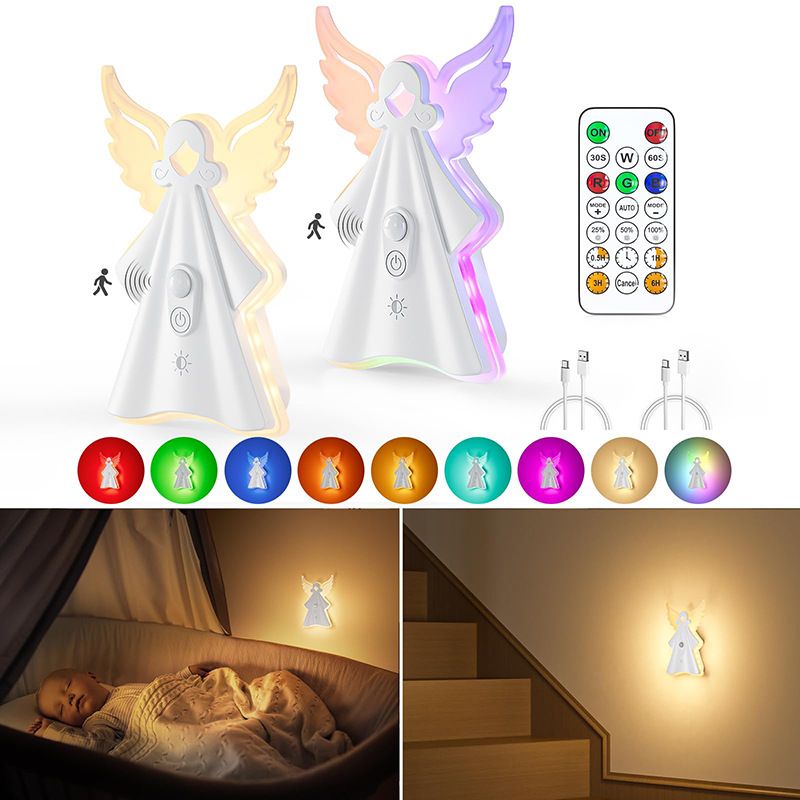 LED night light children's room creative angel light wall sticker decoration Bedside bedroom night light sleep charging 1800mAh with remote control
