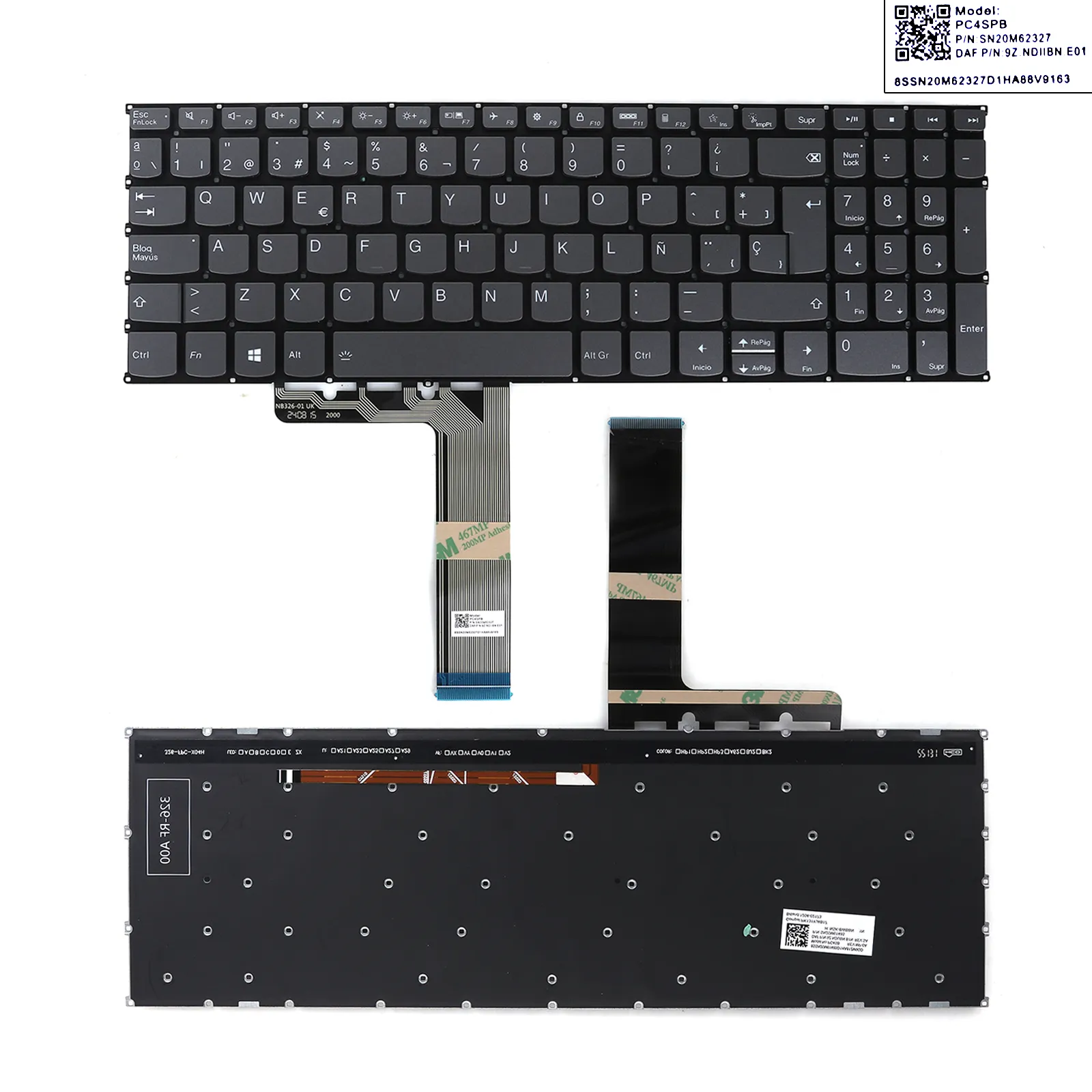 Picture of Laptop Spanish keyboard forLenovo xiaoxin Air 15 2020 Air15 2021 Air 15 2022 GRAY（Backlit，Win8）