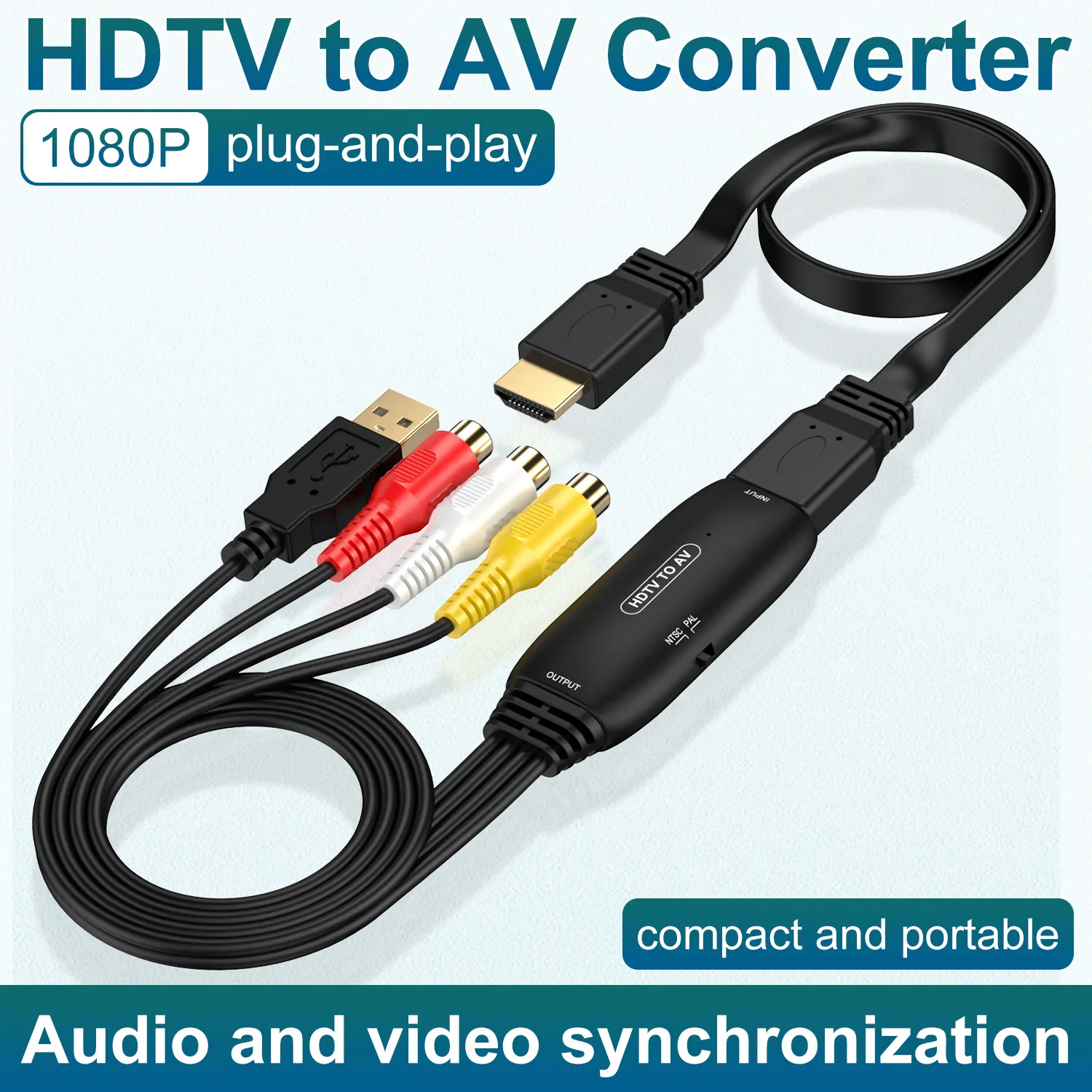Picture of High definition HDMI to AV converter adapter cable, computer PS4 to TV monitor projector connection cable