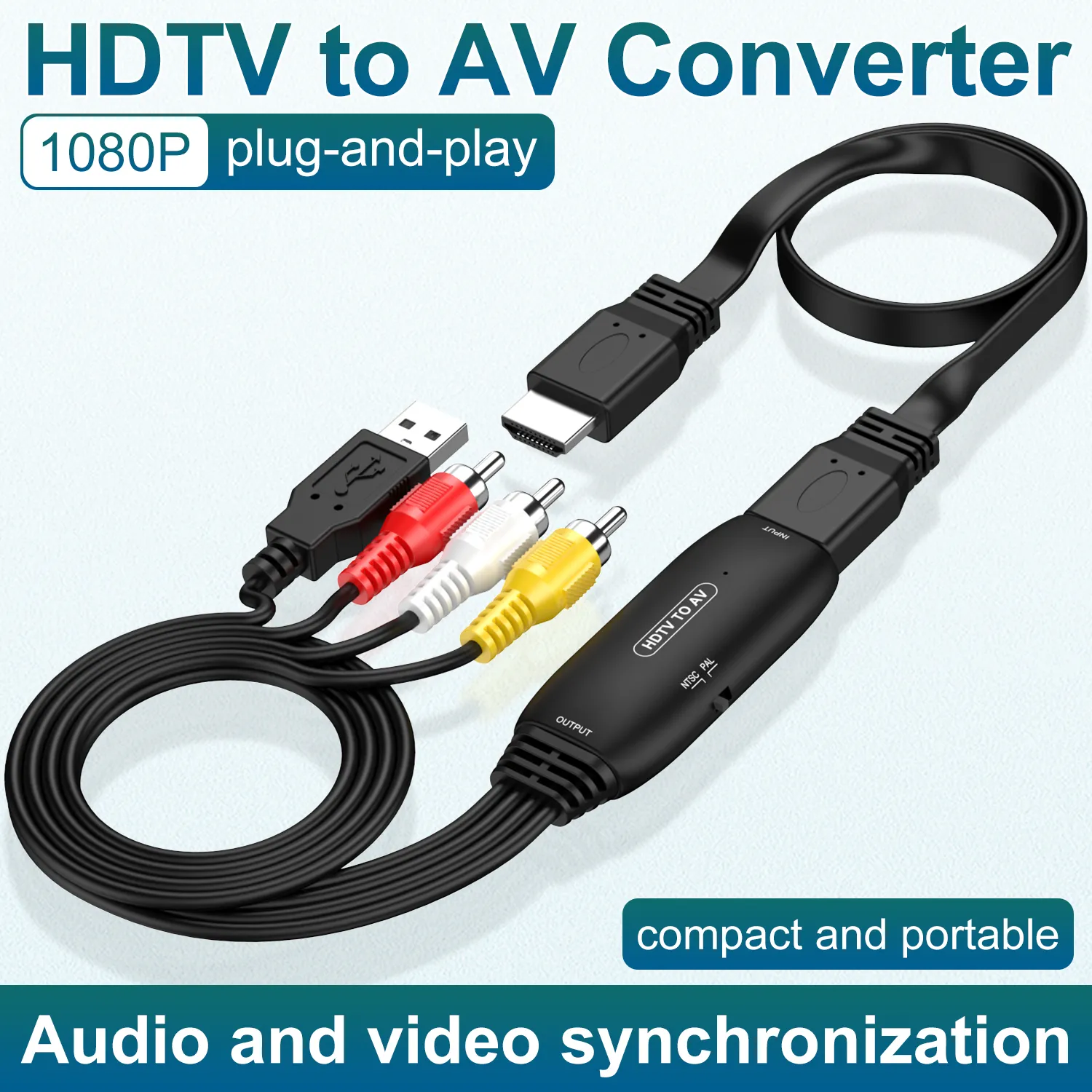 Picture of High definition HDMI to AV converter adapter cable, computer PS4 to TV monitor projector connection cable