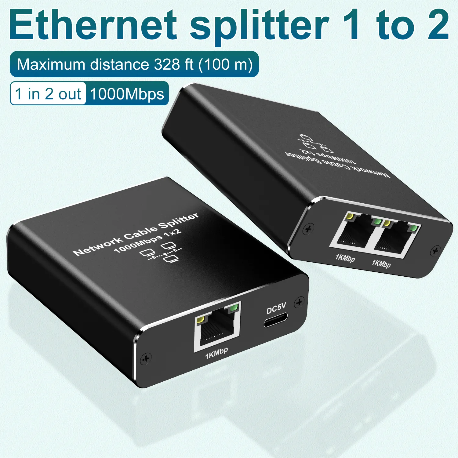 Picture of Gigabit network splitter 1/2 network sharer network port RJ45 network cable splitter switching route 1000Mbps 1x2