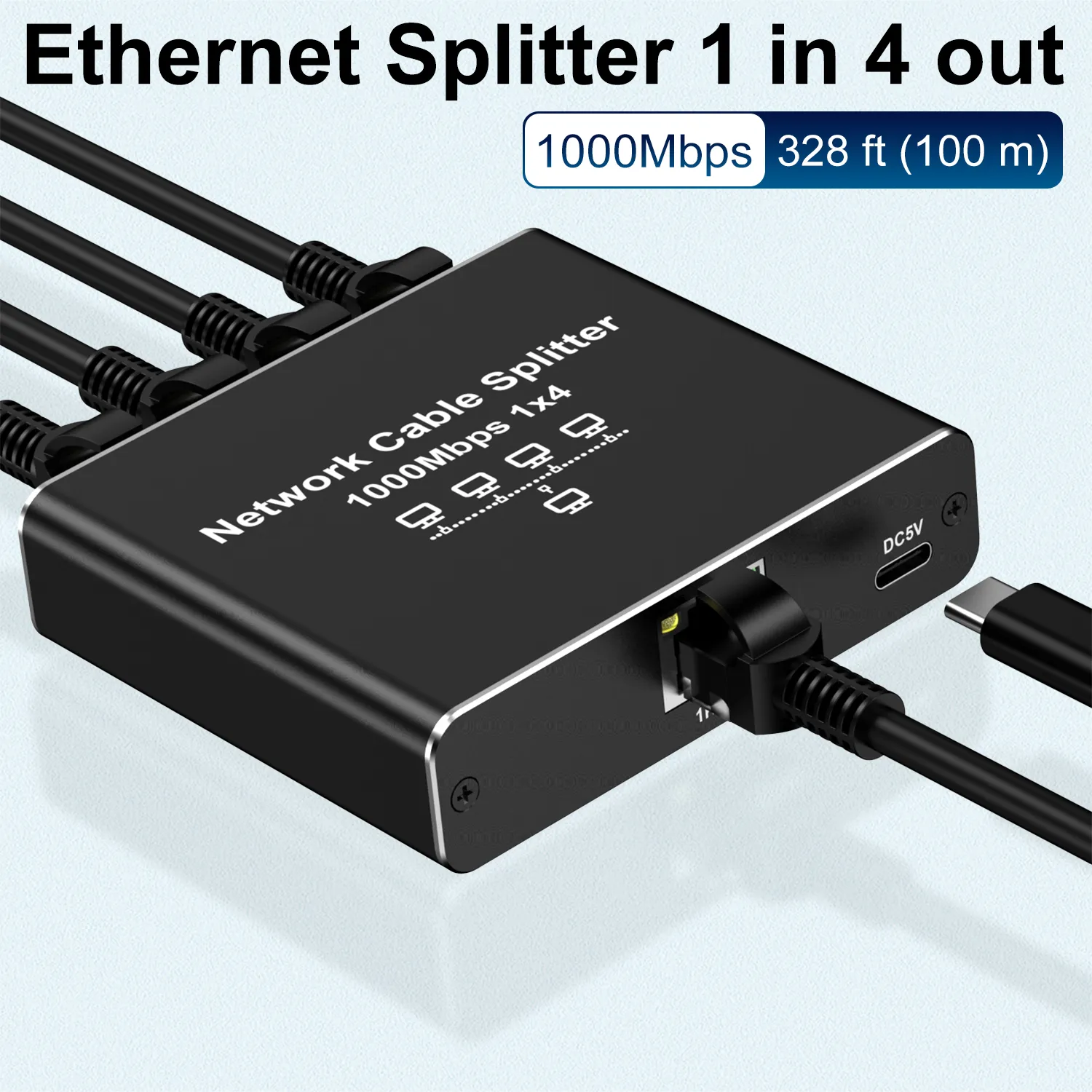 Picture of Gigabit network splitter, 1-to-4 network sharer, RJ45 Ethernet cable splitter, switching router 1000Mbps 1x4