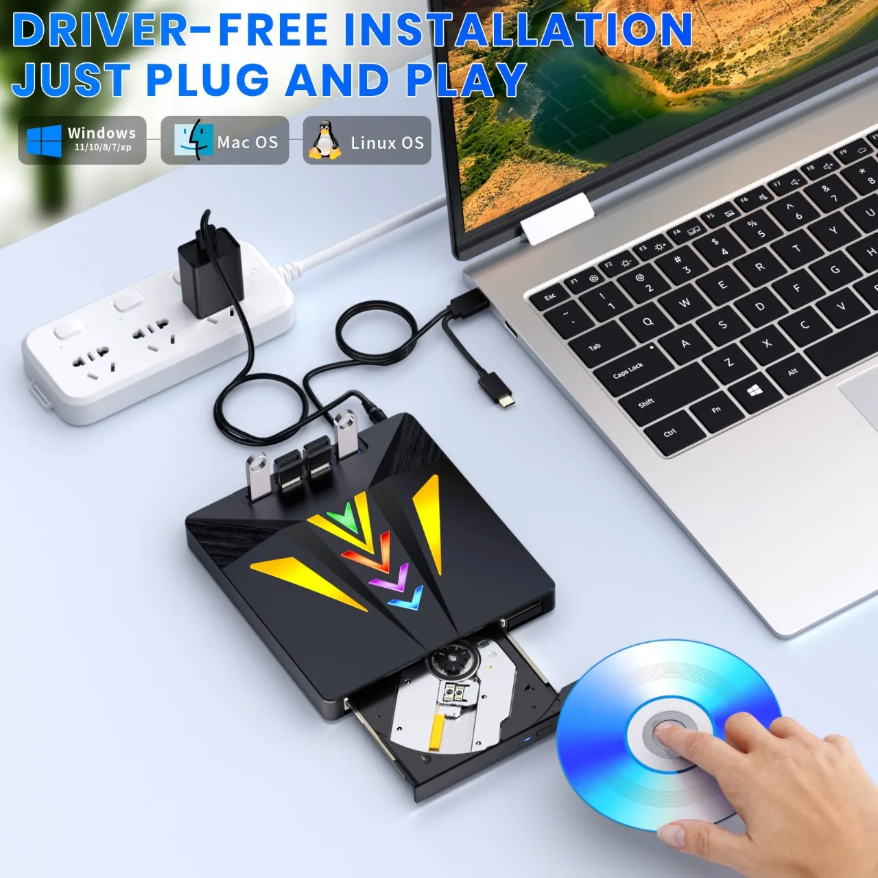 Picture of Type-C 3.0 external USB portable optical drive, DVD/CD multifunctional burning support, expandable desktop computer, external computer, laptop