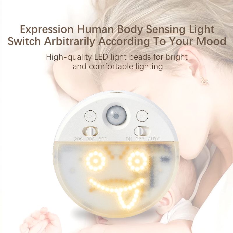 Creative intelligent human body sensor night light, automatically lights up when people come, decorative atmosphere, charging magnetic attraction circular expression light, face light, warm yellow light LED light view 2