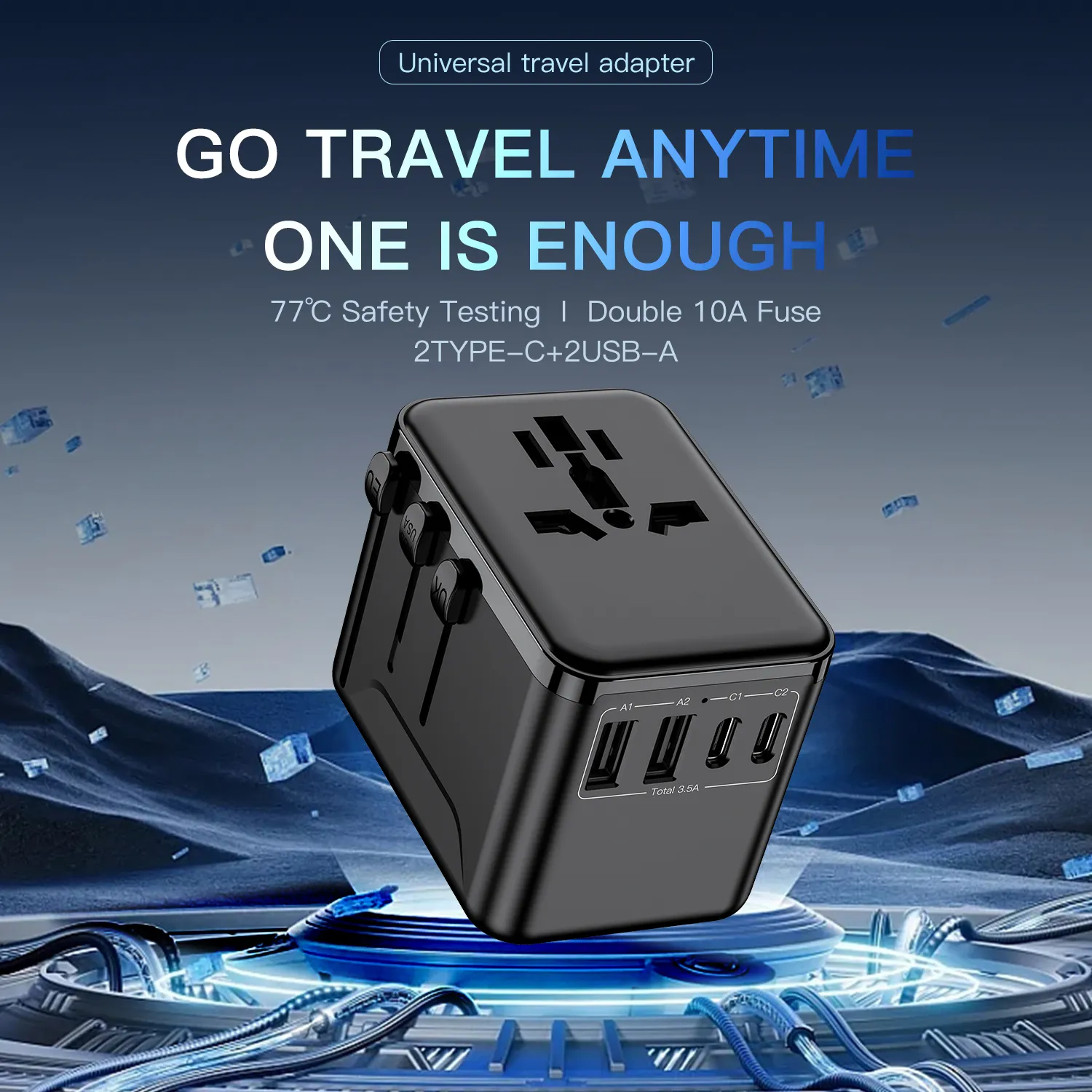 Picture of Conversion socket travel multi country plug creative multi country socket 180+countries available 10A fuse 2TYPE-C+2USB-A