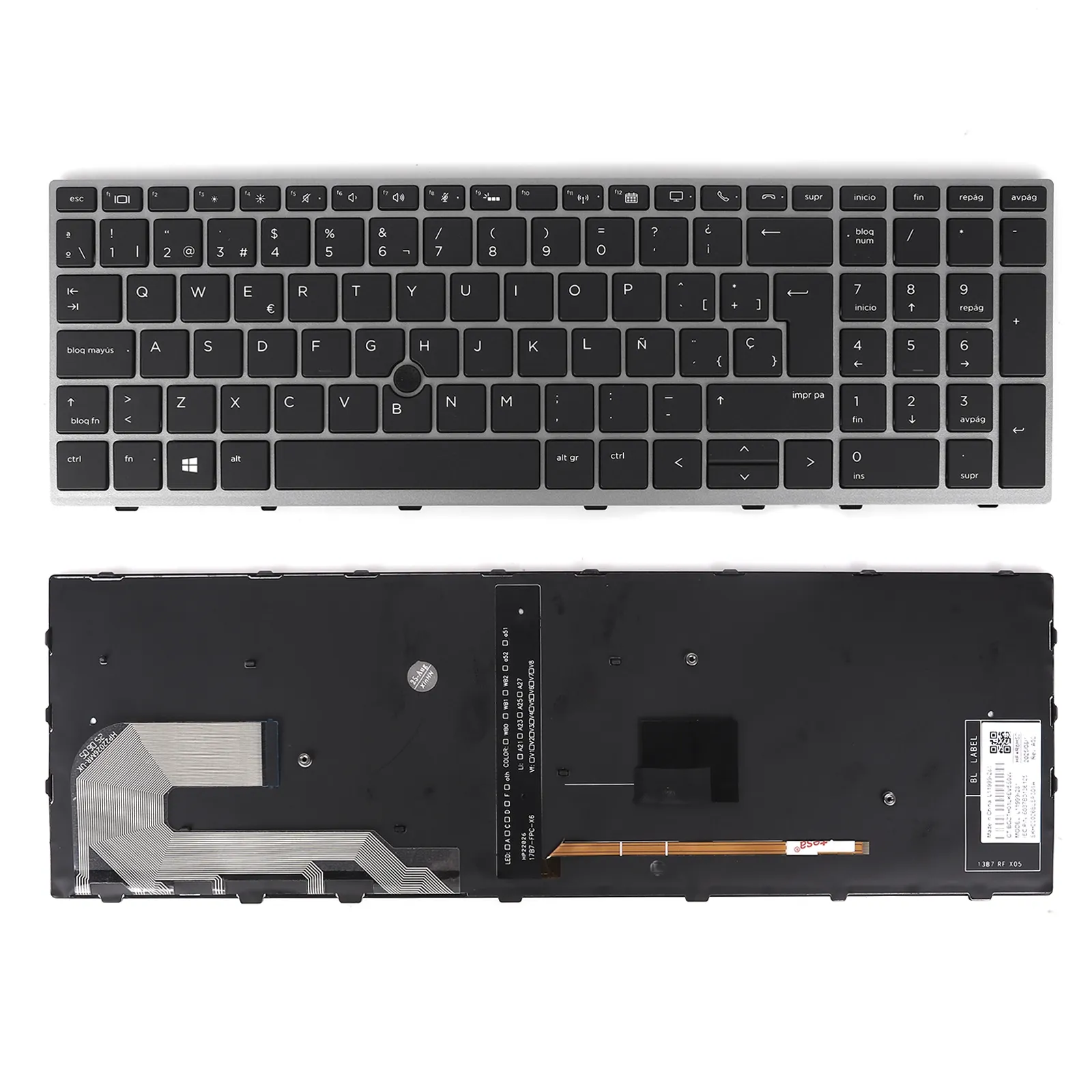 Picture of Laptop Spanish keyboard forHP Elitebook 850 G5 850 G6 855 G5 750 G5 G6 755 G5 zbook 15u G5 G6   SILVER FRAME BLACK (with point stick,Backlit OEM )