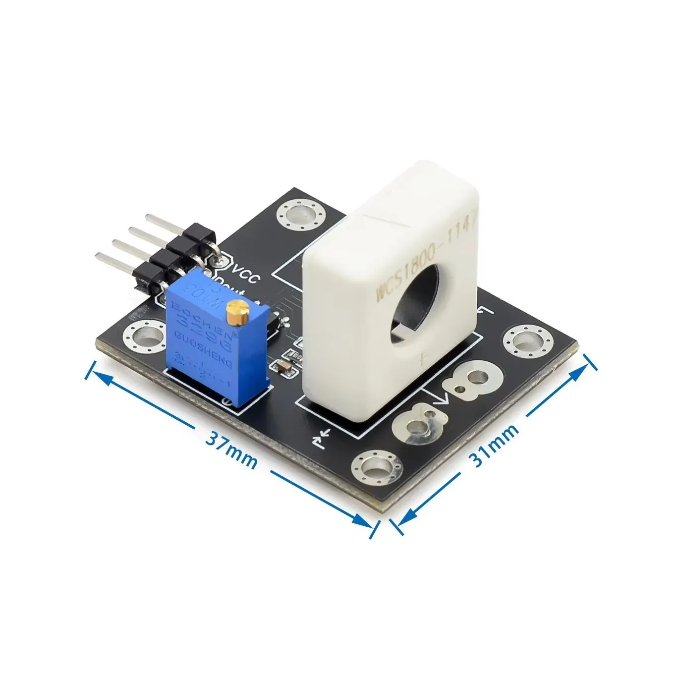 Picture of WCS1800 Hall current sensor overcurrent protection module detects 35A short circuit
