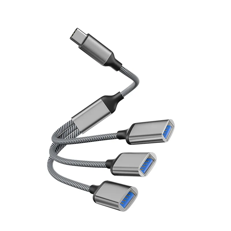 Picture of Intelligent multi-port expanator, splitter, charging, multi-interface OTG converter, mobile phone and computer hub, type-c to usb*3, gray USB2.0*3, transmission speed 480 Mbps, charging 5V/2A, maximum length 0.35 meters