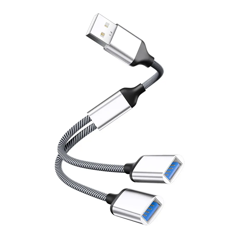 Picture of Expansion dock USB splitter charging multi interface converter USB drive mouse car hub USB to USB * 2 adapter silver USB 2.0 * 2 transfer speed 480 Mbps charging 5V/2A MAX length 0.35 meters