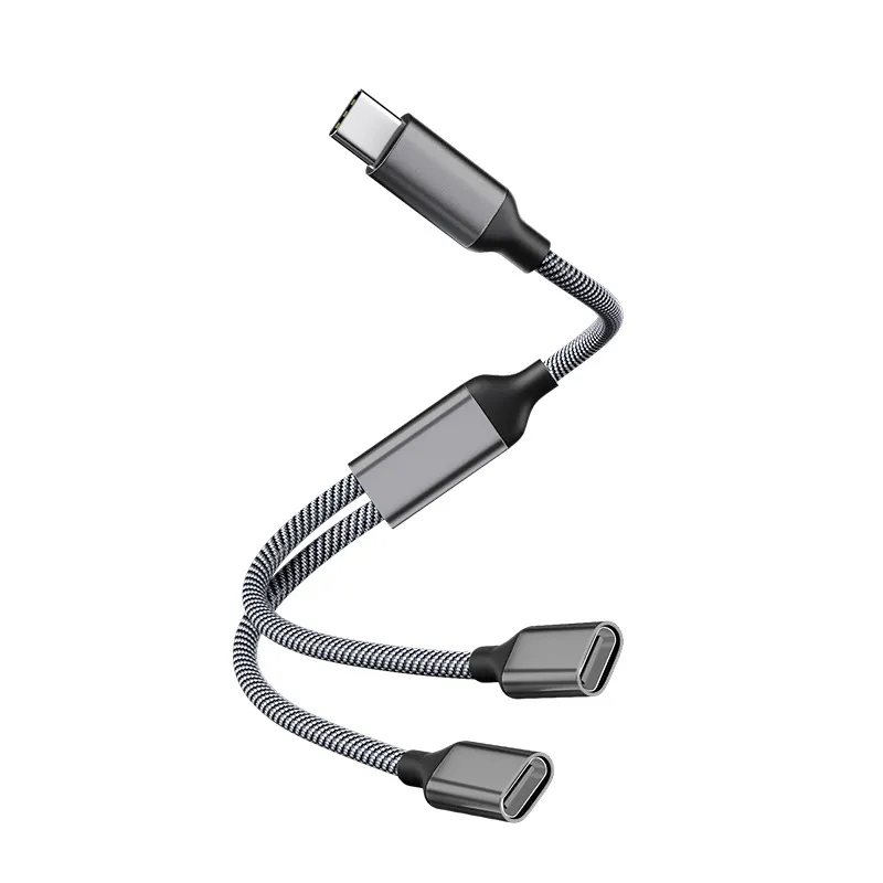 Picture of OTG docking station type-c splitter, charging multi interface converter, tablet laptop accessories, transmission speed of 480 Mbps, 5V/2A MAX type-c to dual-c adapter (OTG function), gray