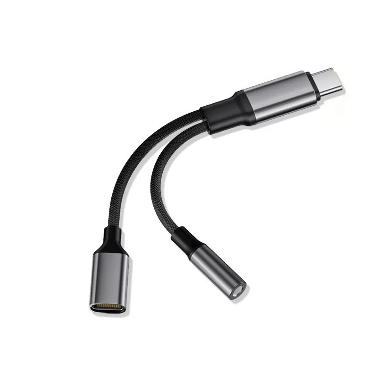 Picture of Type-C audio cable for listening to music and charging 2-in-1 supports simultaneous use of headphone adapter converter Type-C audio cable for listening to music and charging 2-in-1 adapter gray