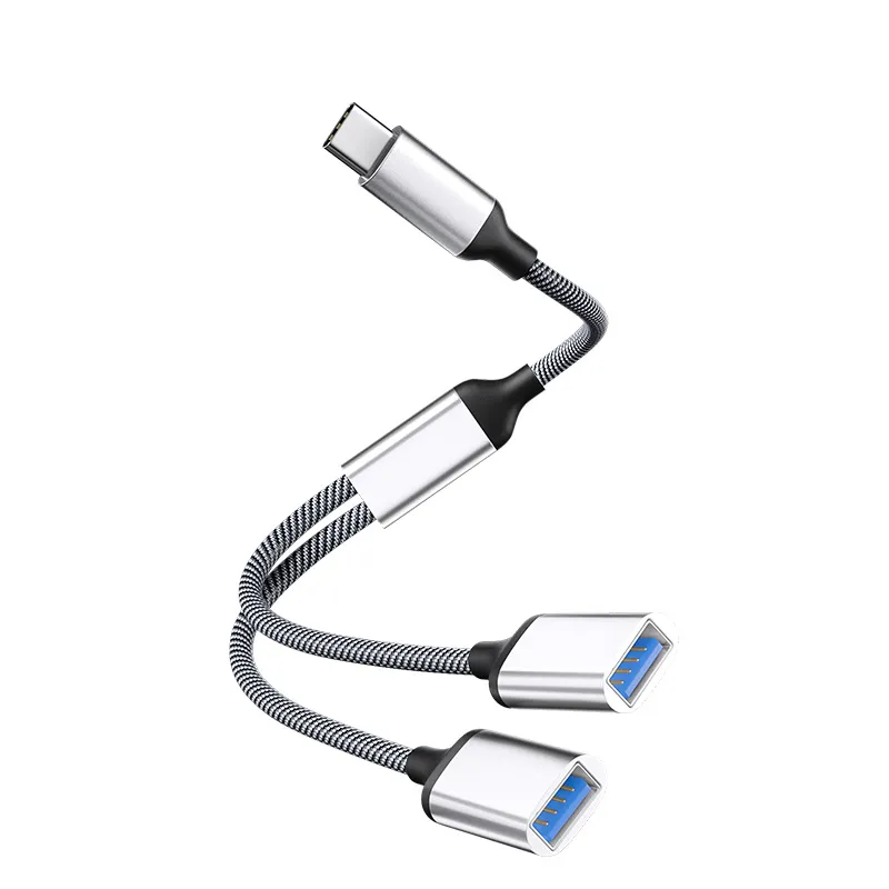 Picture of Expansion dock USB splitter charging multi interface converter USB drive mouse car hub type-c to USB * 2 adapter cable silver USB 2.0 * 2 transmission speed 480 Mbps charging 5V/2A MAX length 0.35 meters