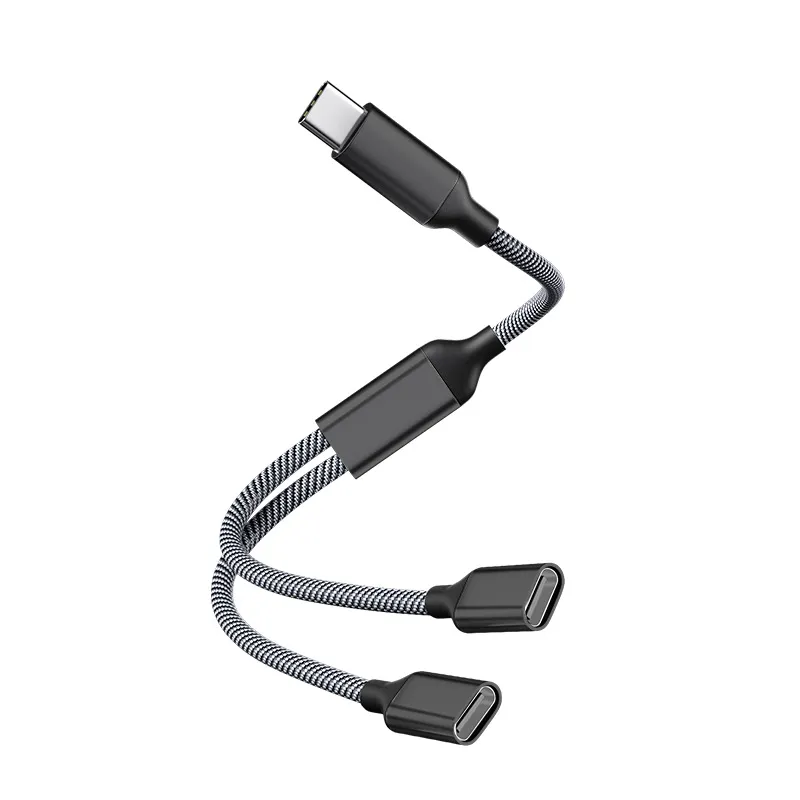 Picture of OTG docking station type-c splitter, charging multi interface converter, tablet laptop accessories, transmission speed of 480 Mbps, 5V/2A MAX type-c to dual-c adapter cable (OTG function), black