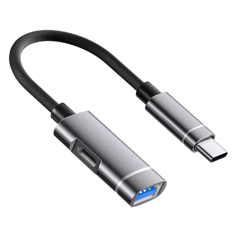 Picture of OTG multifunctional adapter cable type-c to USB2.0 PD charging converter, phone mouse USB flash drive card reader TYPE-C charging+OTG 2-in-1 adapter cable, gray