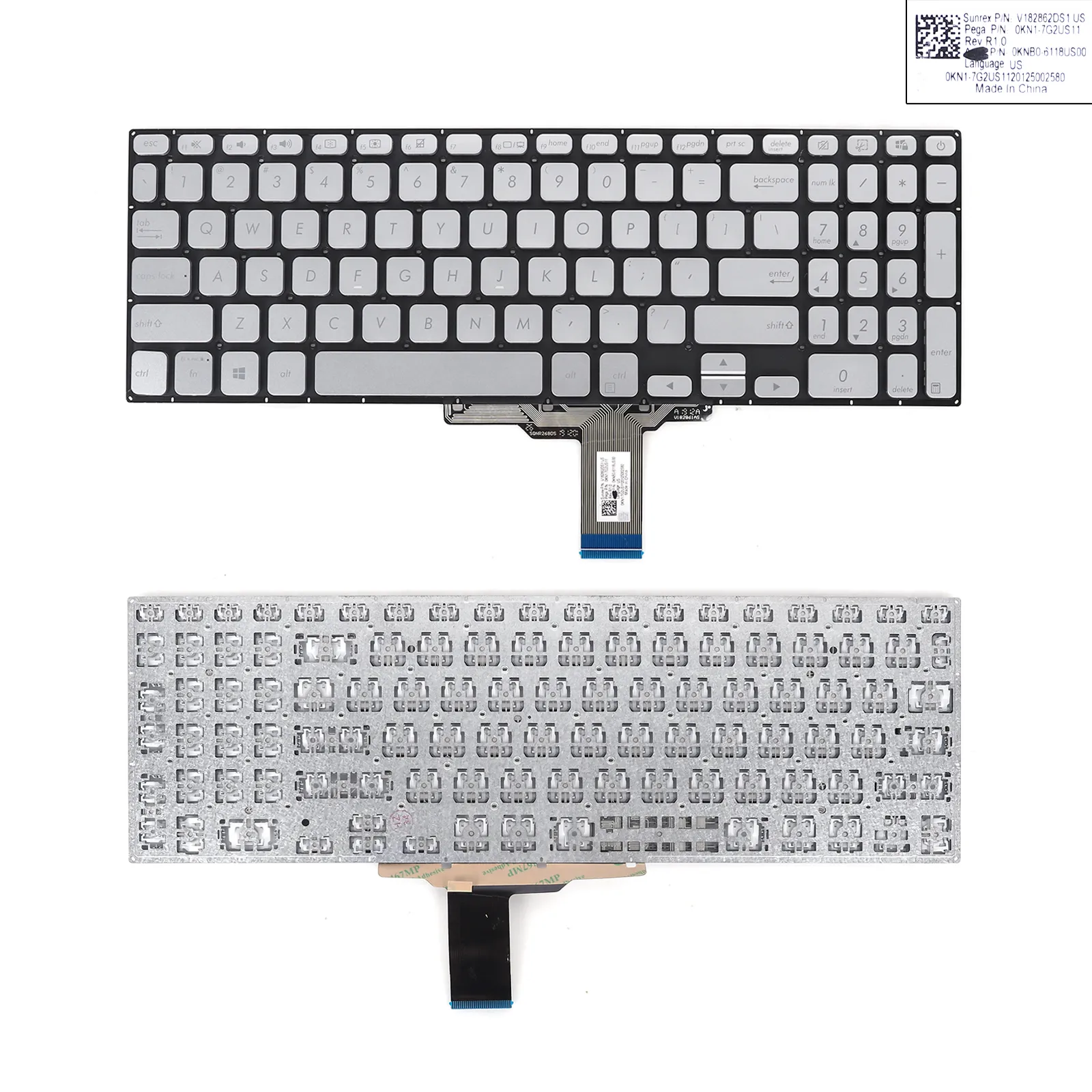 Picture of Laptop US keyboard forASUS VivoBook X712 SILVER（Without FRAME，Without foil，Win8）