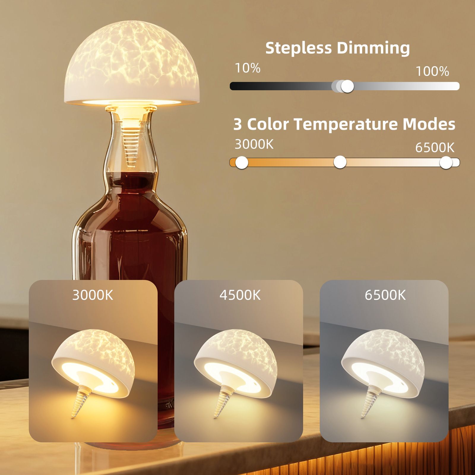 Bedhead lighting, table lamp, wine bottle lamp, desktop creative decoration atmosphere, small night light, remote control battery model, USB charging view 2