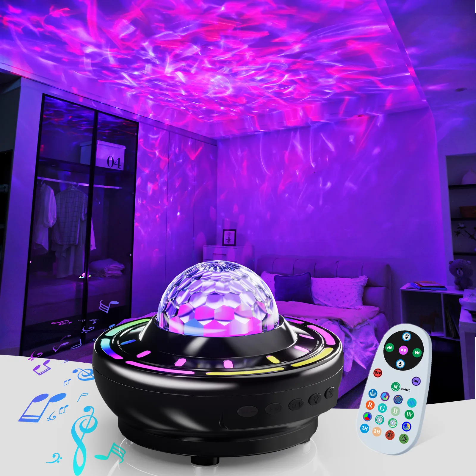 Picture of LED Colorful Bluetooth Speaker Music Rhythm Atmosphere Light Indoor Aurora Dynamic Starry Sky Projection Light USB Charging Version