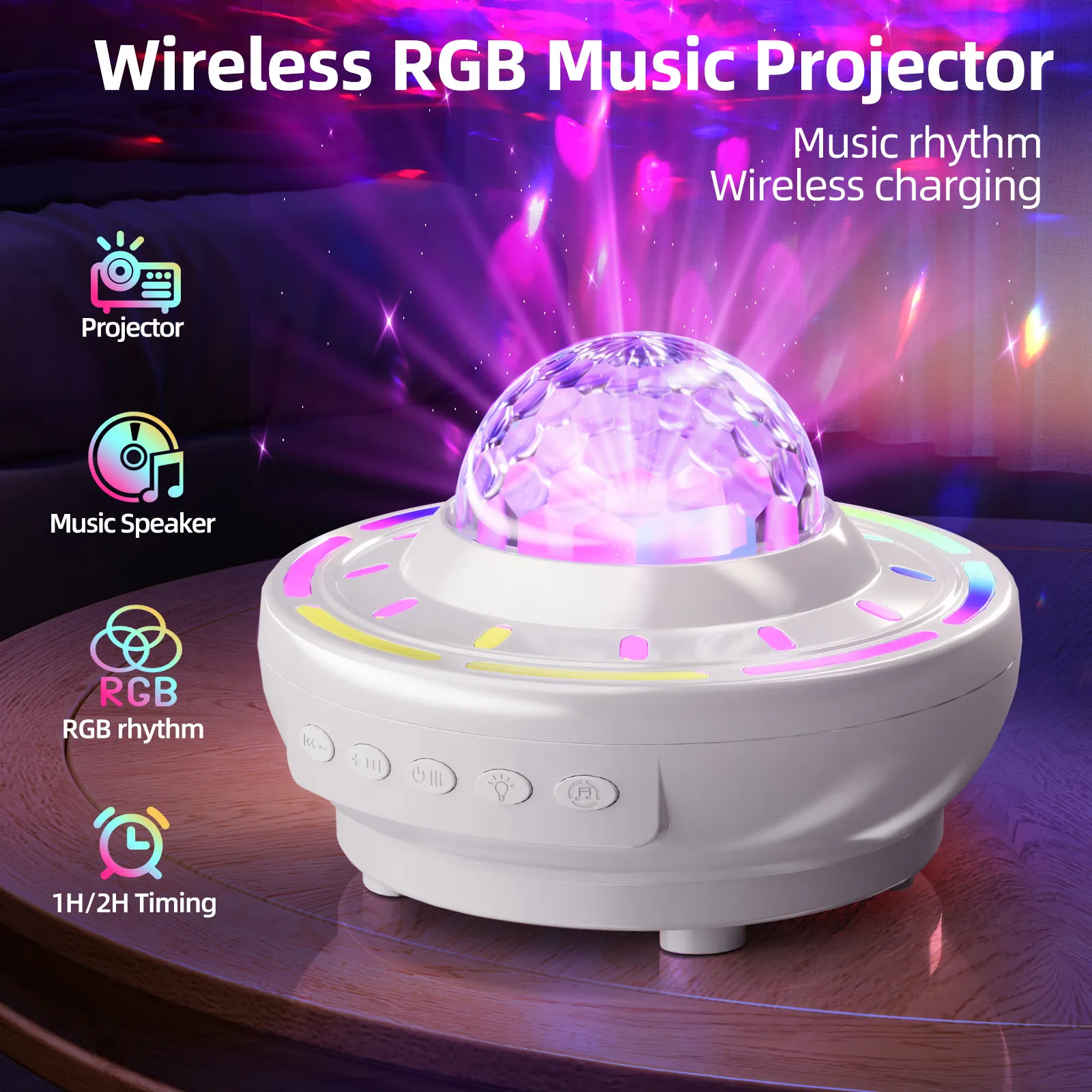 Picture of LED Colorful Bluetooth Speaker Music Rhythm Atmosphere Light Indoor Aurora Dynamic Starry Sky Projection Light USB Charging Version