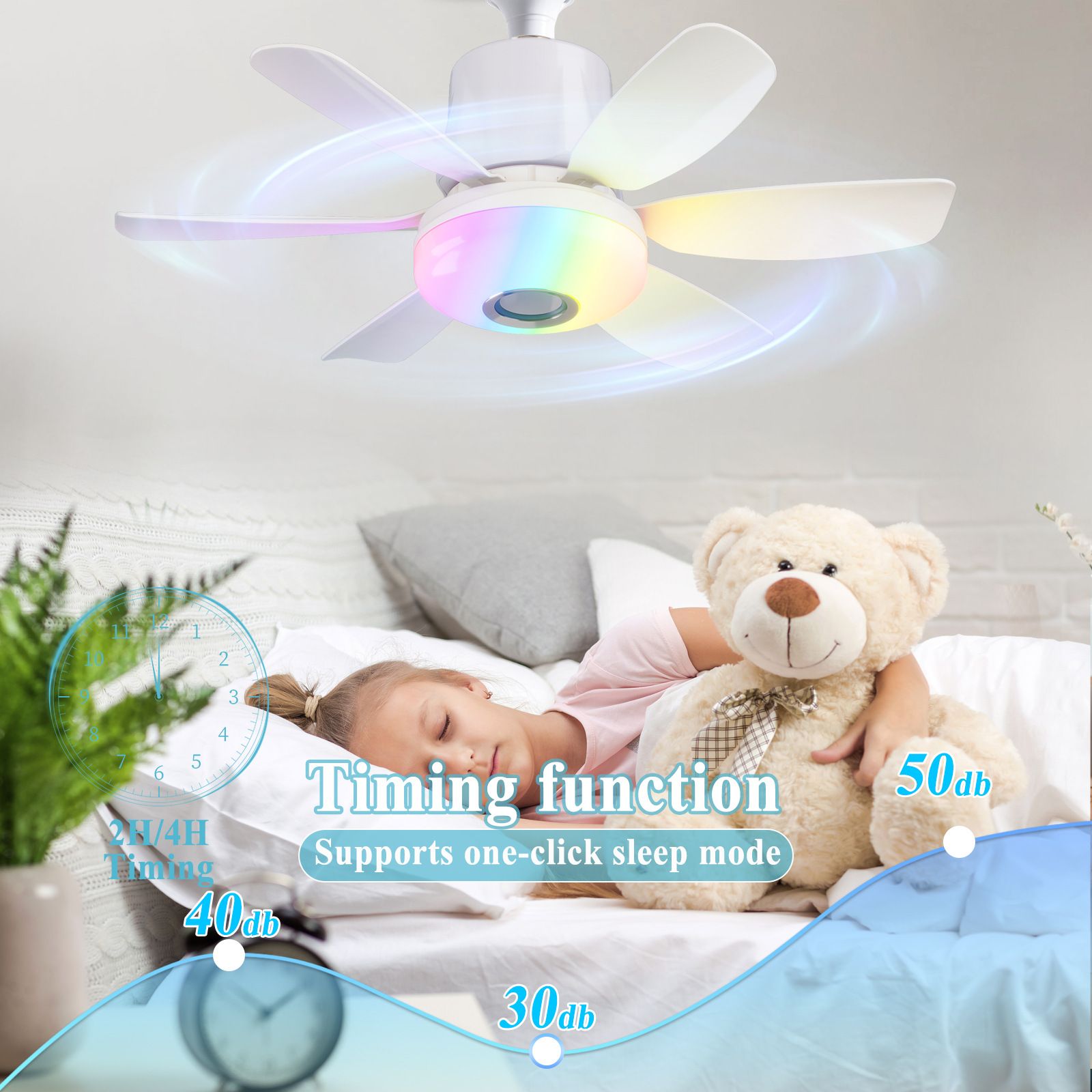 LED fan light, bedroom and dining room ceiling fan light, simple and modern fan lighting fixtures, RGB colorful Bluetooth speaker, three-level adjustment and timing function view 2