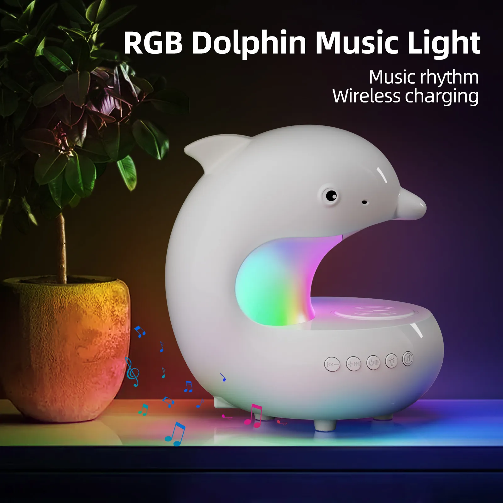 Picture of Mobile wireless charging night light bedroom bedside table lamp RGB Bluetooth ambient light dolphin battery charging model