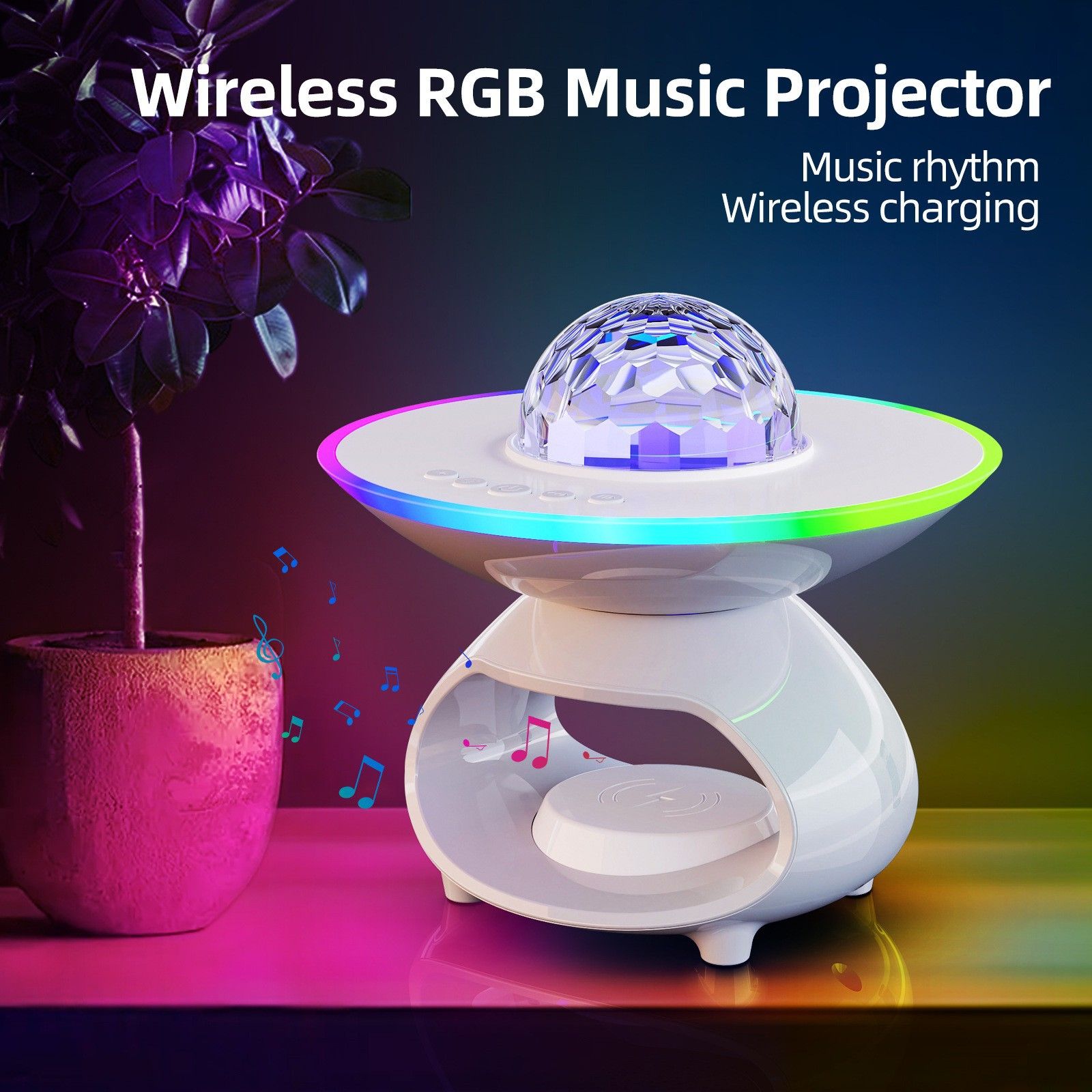 Creative Mobile Wireless Charging Internet Celebrity Nightlight Bedroom Desktop Desk Lamp Dormitory Bed Projection Lamp USB Powered Version view 2