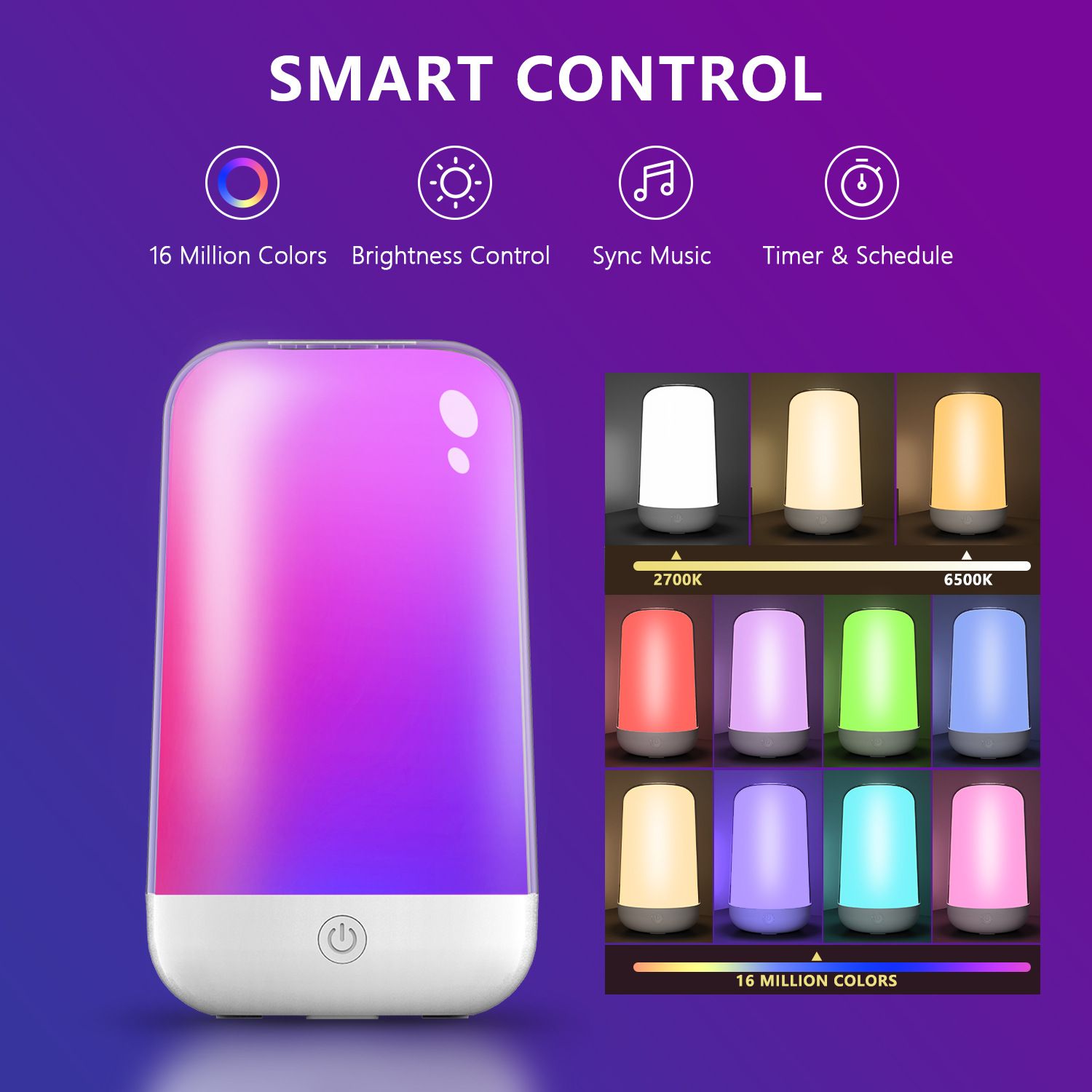 Bluetooth APP intelligent rainbow atmosphere night light RGB atmosphere light creative portable bedside table lamp 3600mAh