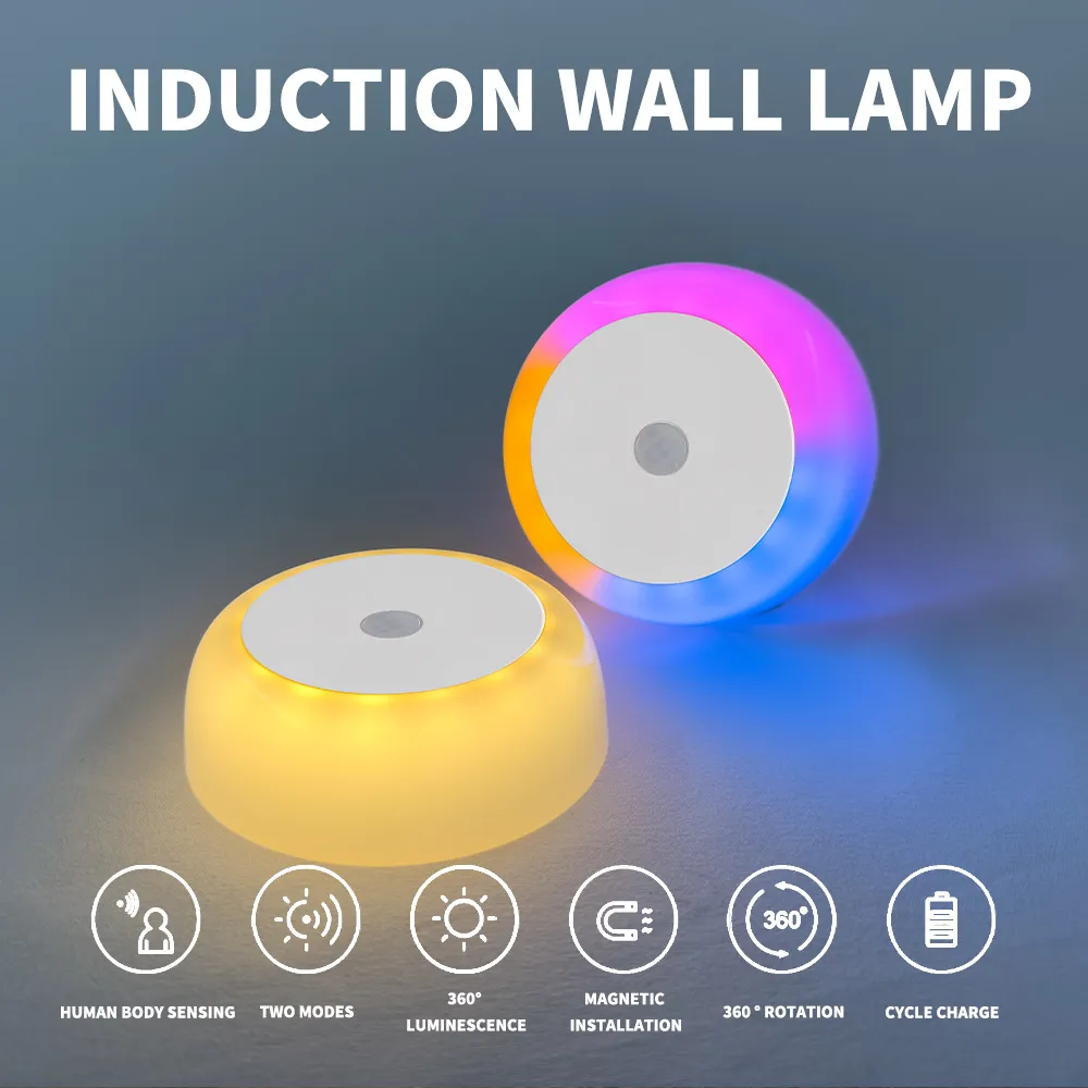 Picture of 2 Pcs Circular wall lamp, small night light, human body induction, no wiring, magnetic base, special dimming