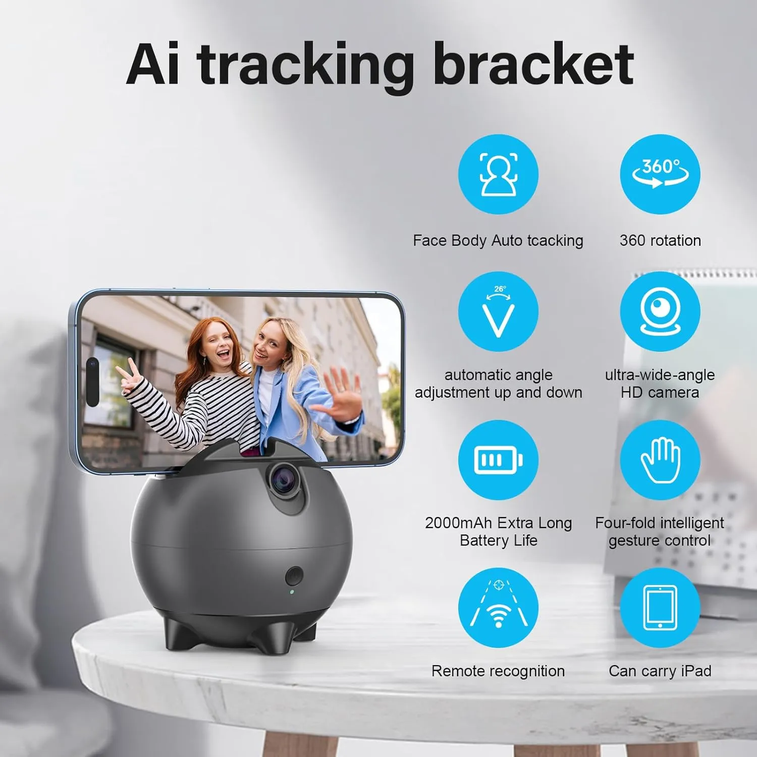 Picture of Intelligent follow-shot gimbal, gesture control, internet celebrity live streaming and short video follow-shot mobile phone stabilizer, shooting bracket, AI gesture recognition control dual-axis tracking gimbal