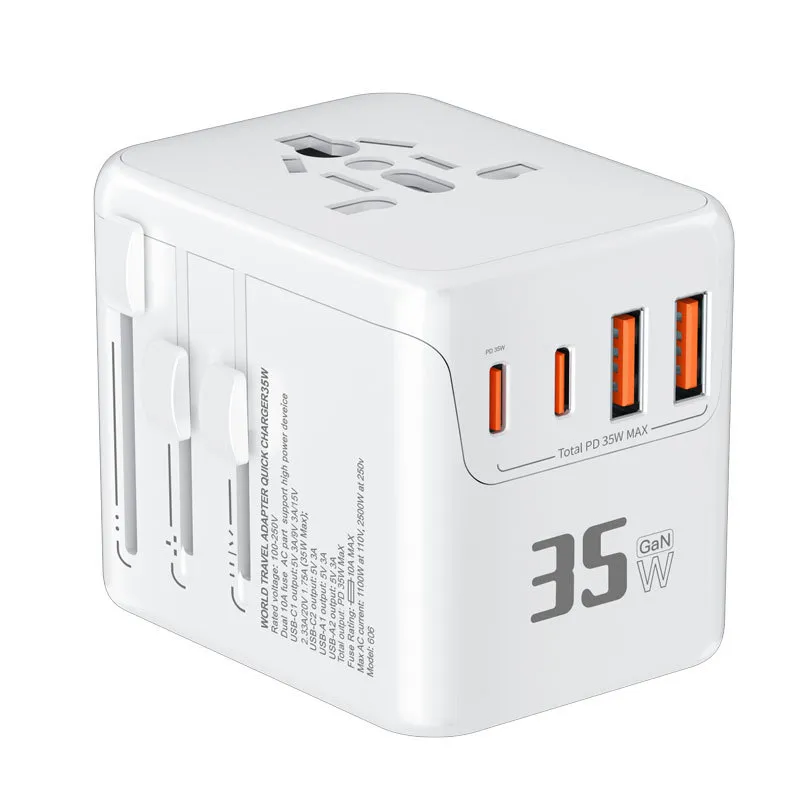 Picture of Global Pass Travel Adapter, one to multiple adapter, multi-port charging Gan35W, 2 USB ports +2 TYPE-C PD fast charging 35W max