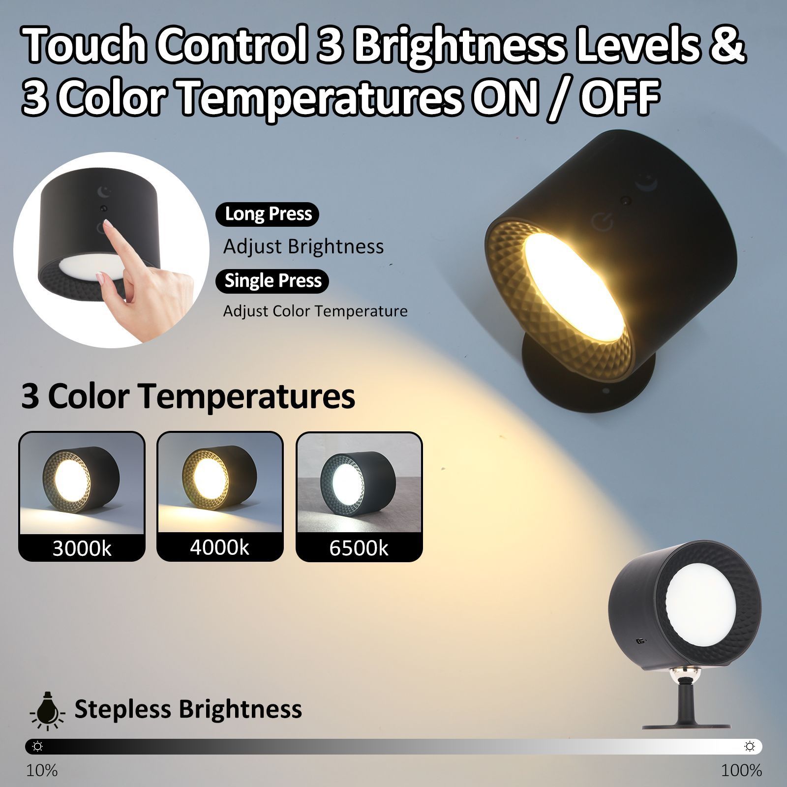 2pcs/pot remote control magnetic touch wall lamp magnetic wall lamp tri color temperature adjustable indoor wall lamp remote control night light USB rechargeable view 2