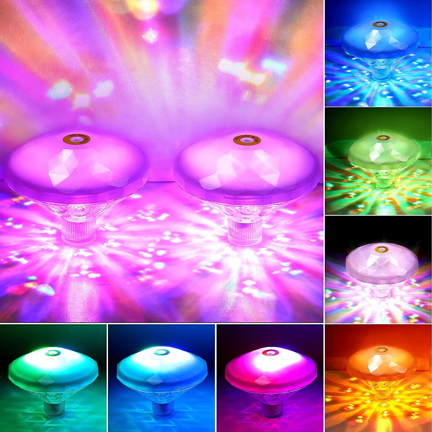 2pcs/pot creative LED seven-color swimming pool light, smart dazzling projection light, Diamond projection night light, water float light view 2