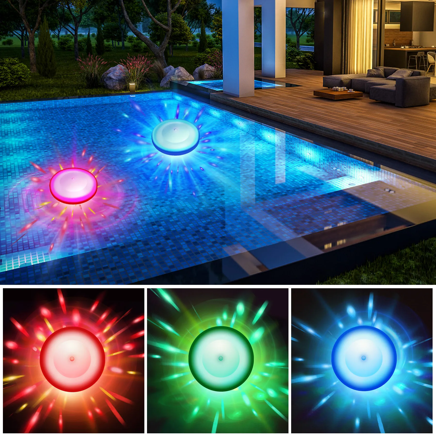 Picture of 2pcs/pot creative water float Light RGB seven-color swimming pool light IP67 waterproof swimming pool LED ambient light