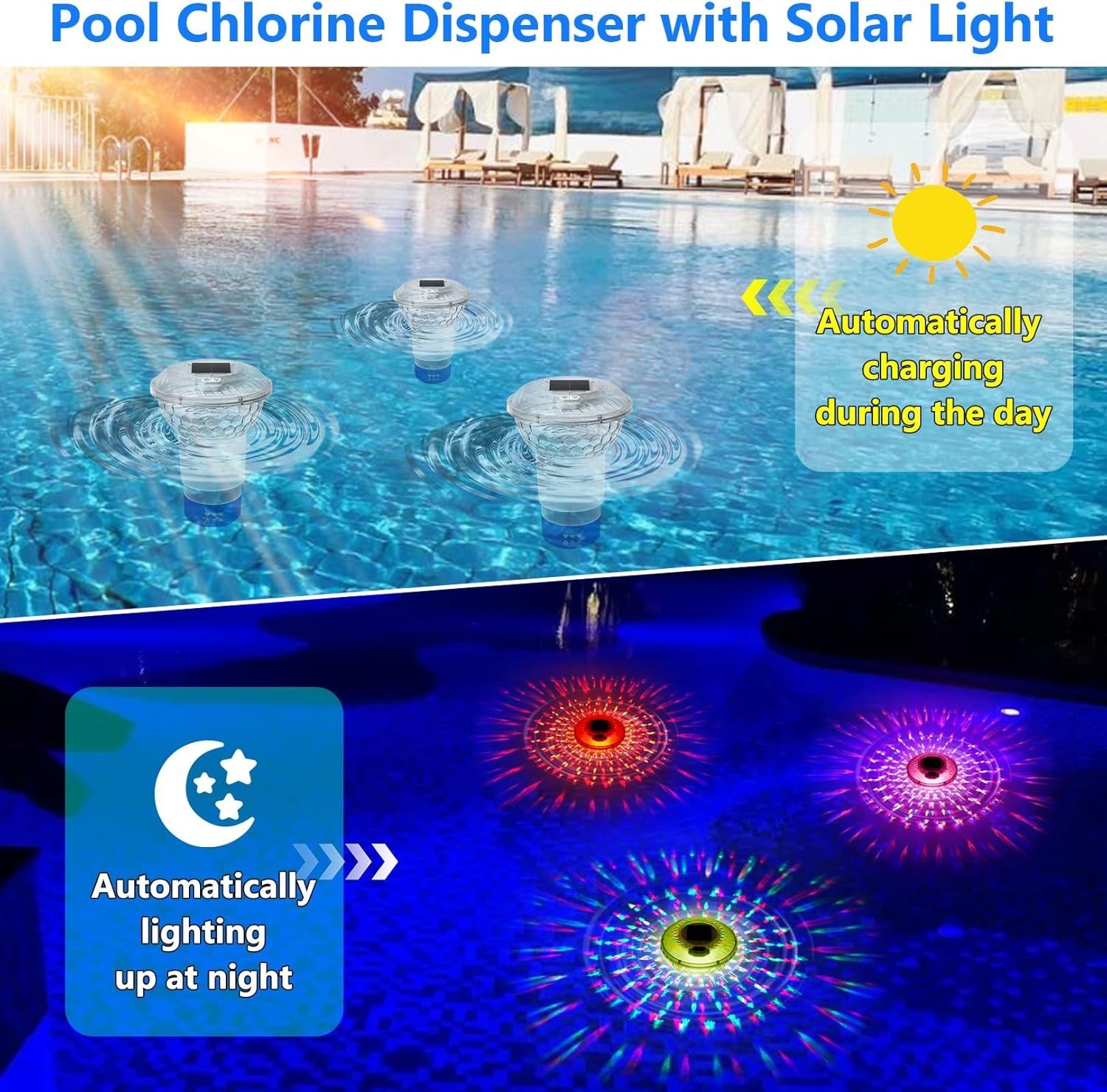 2pcs/pot creative outdoor solar pool light, RGB seven-color remote control projection light, water float night light, rechargeable view 2