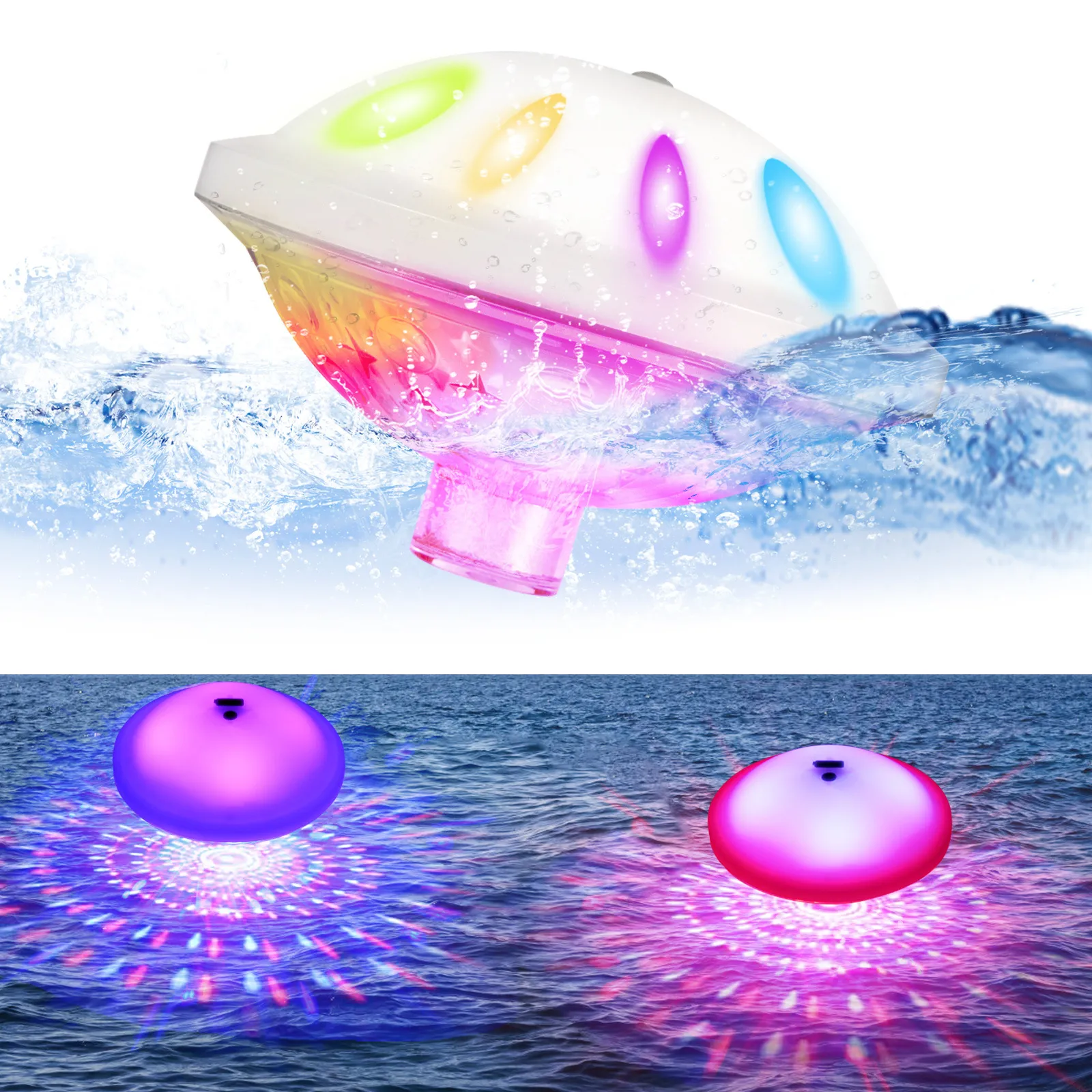 Picture of 2pcs/pot creative swimming pool float light, RGB seven-color night light, seven-color LED swimming pool atmosphere light, rechargeable