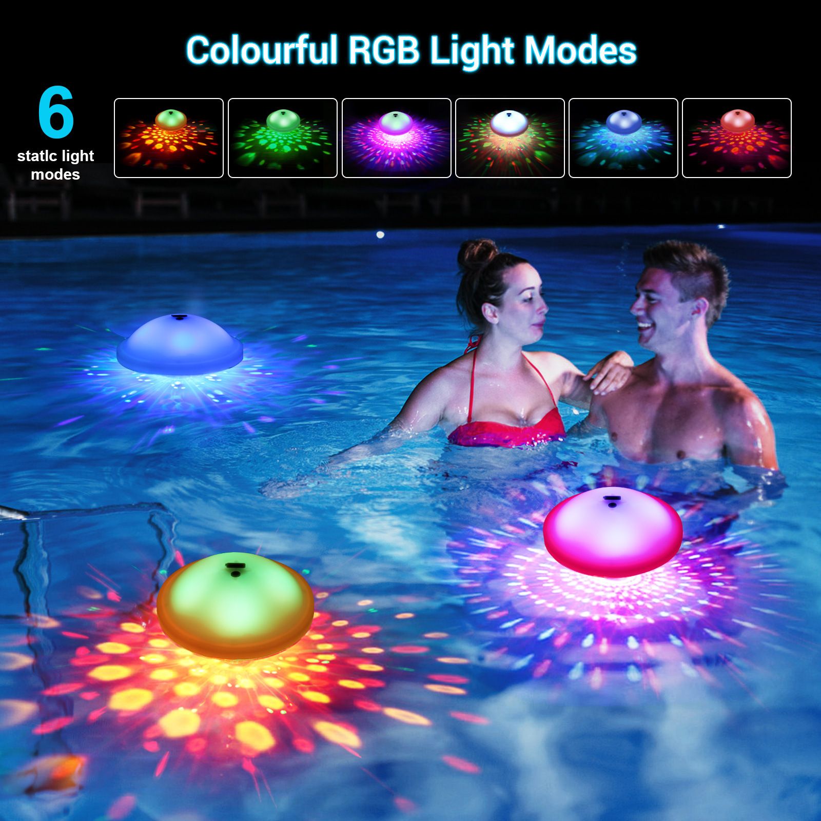 2pcs/pot creative swimming pool float light, RGB seven-color night light, seven-color LED swimming pool atmosphere light, rechargeable view 2