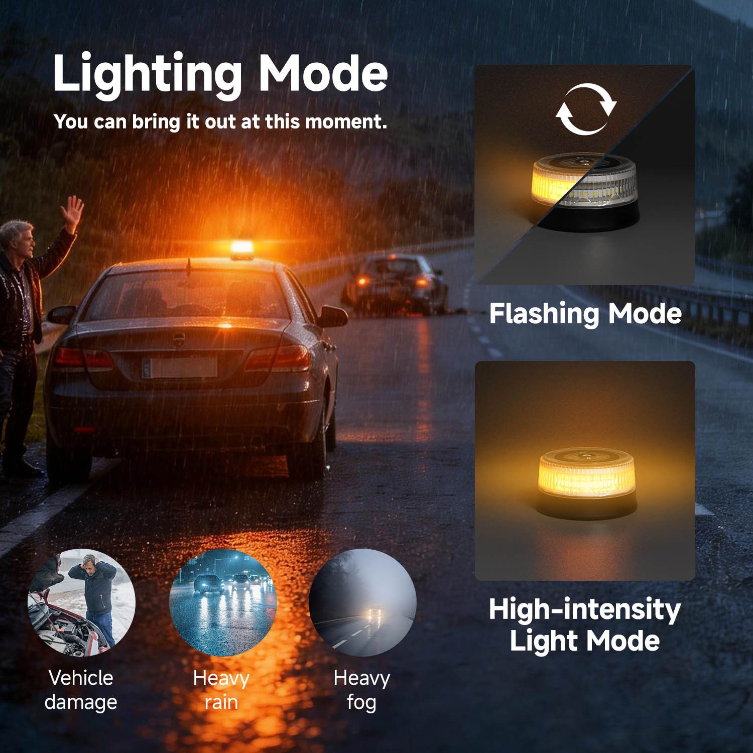 Car warning lights, emergency lights, flashing roadblocks, traffic signal lights, LED warm light intensity, magnetic charging view 2